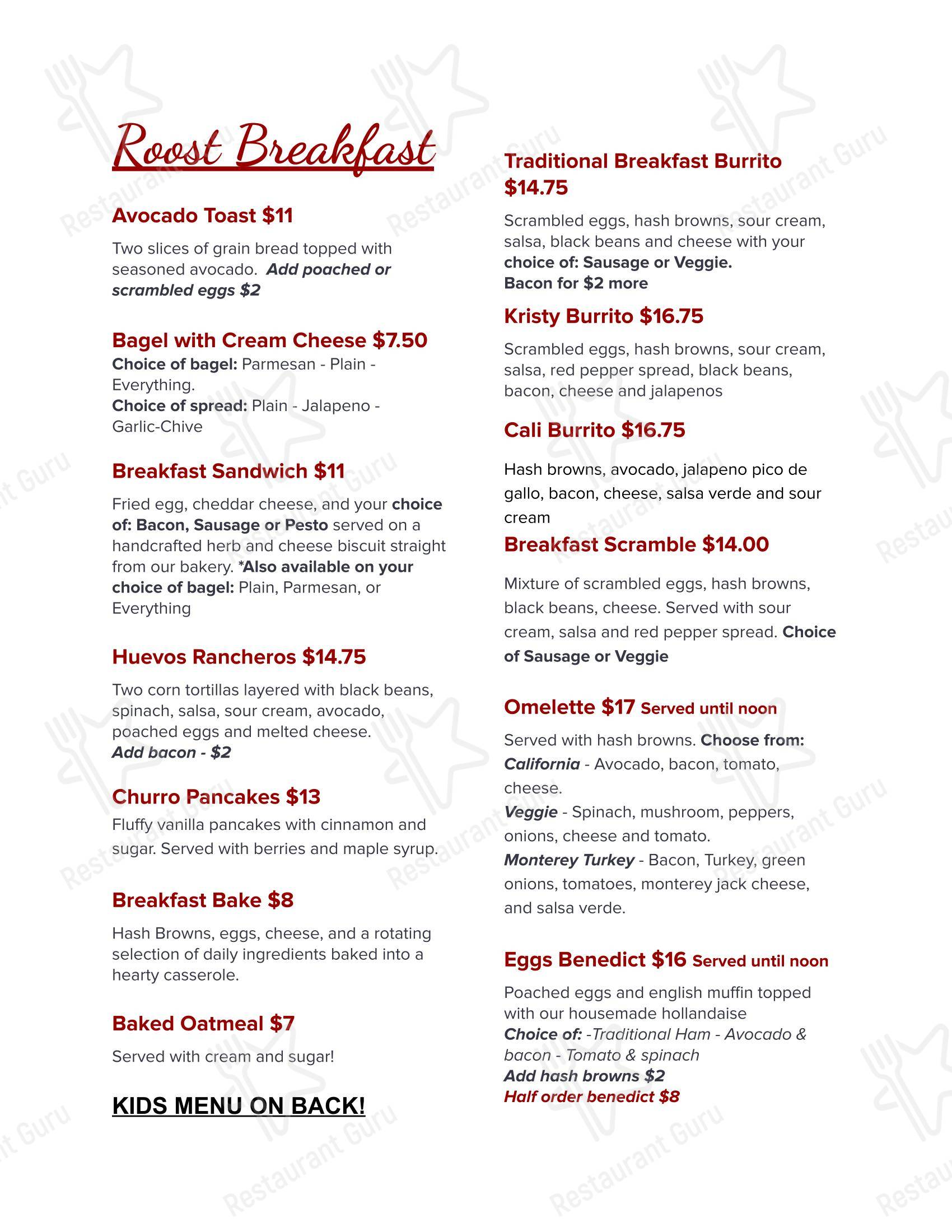 Roost Coffee & Market в Пулмане - Меню