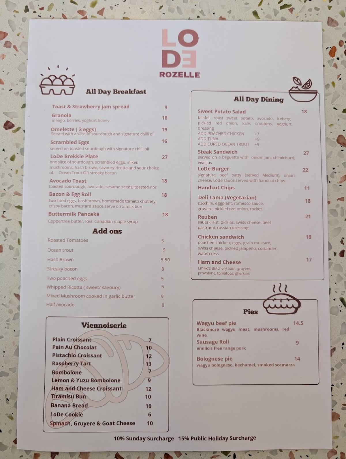 Lode Pies & Pastries Rozelle меню