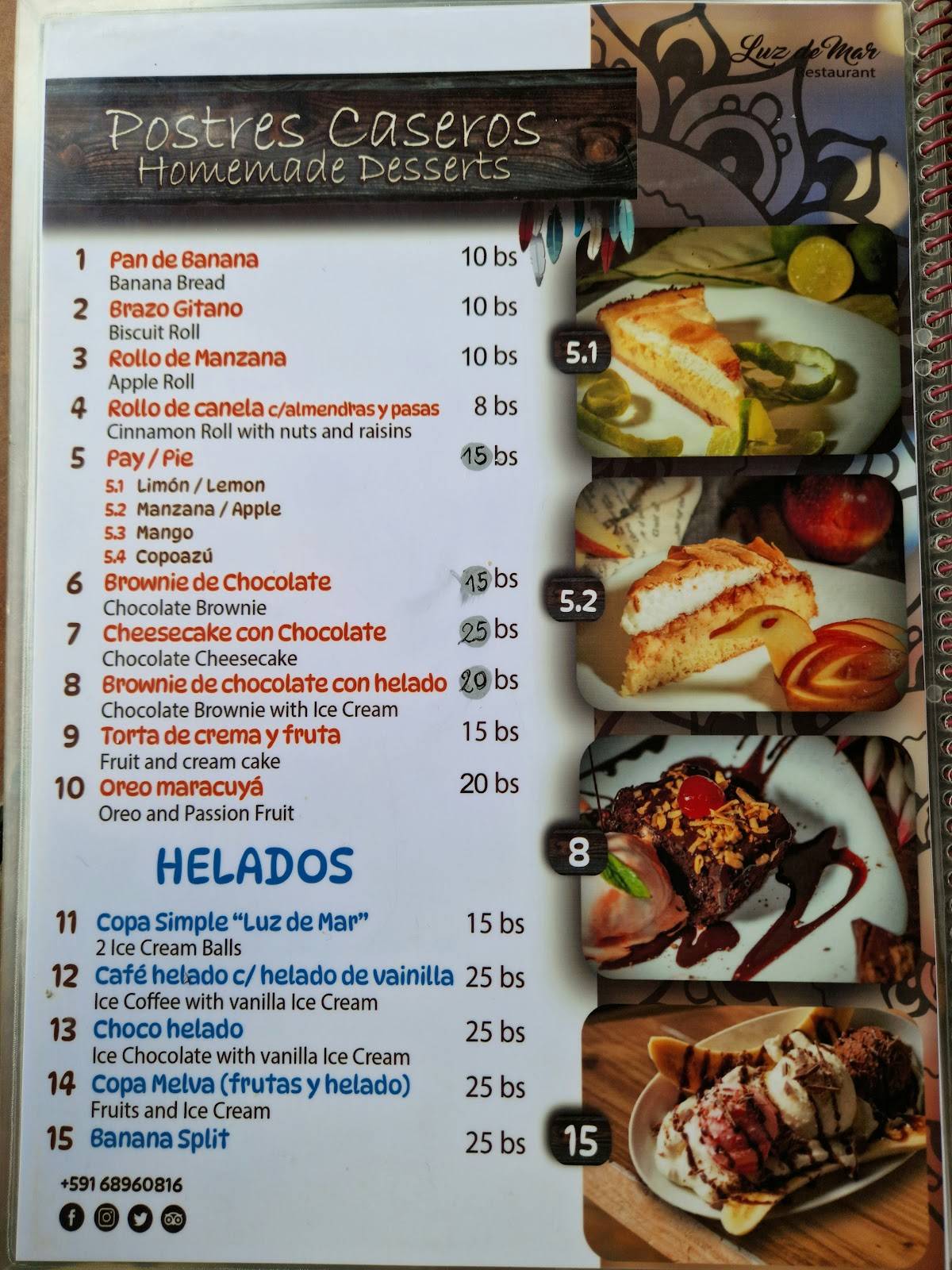 Luz de Mar меню