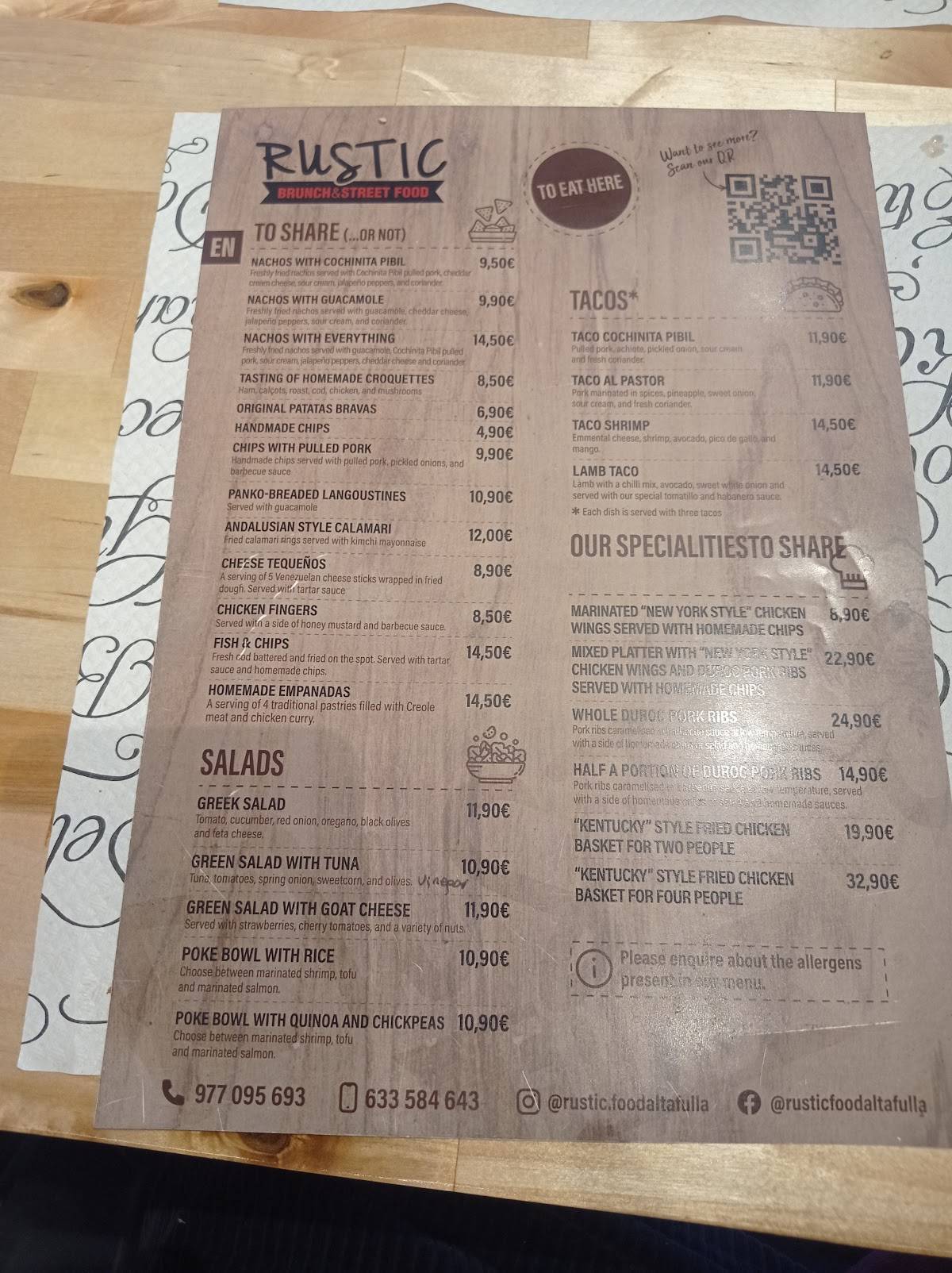 Rustic Food Altafulla меню