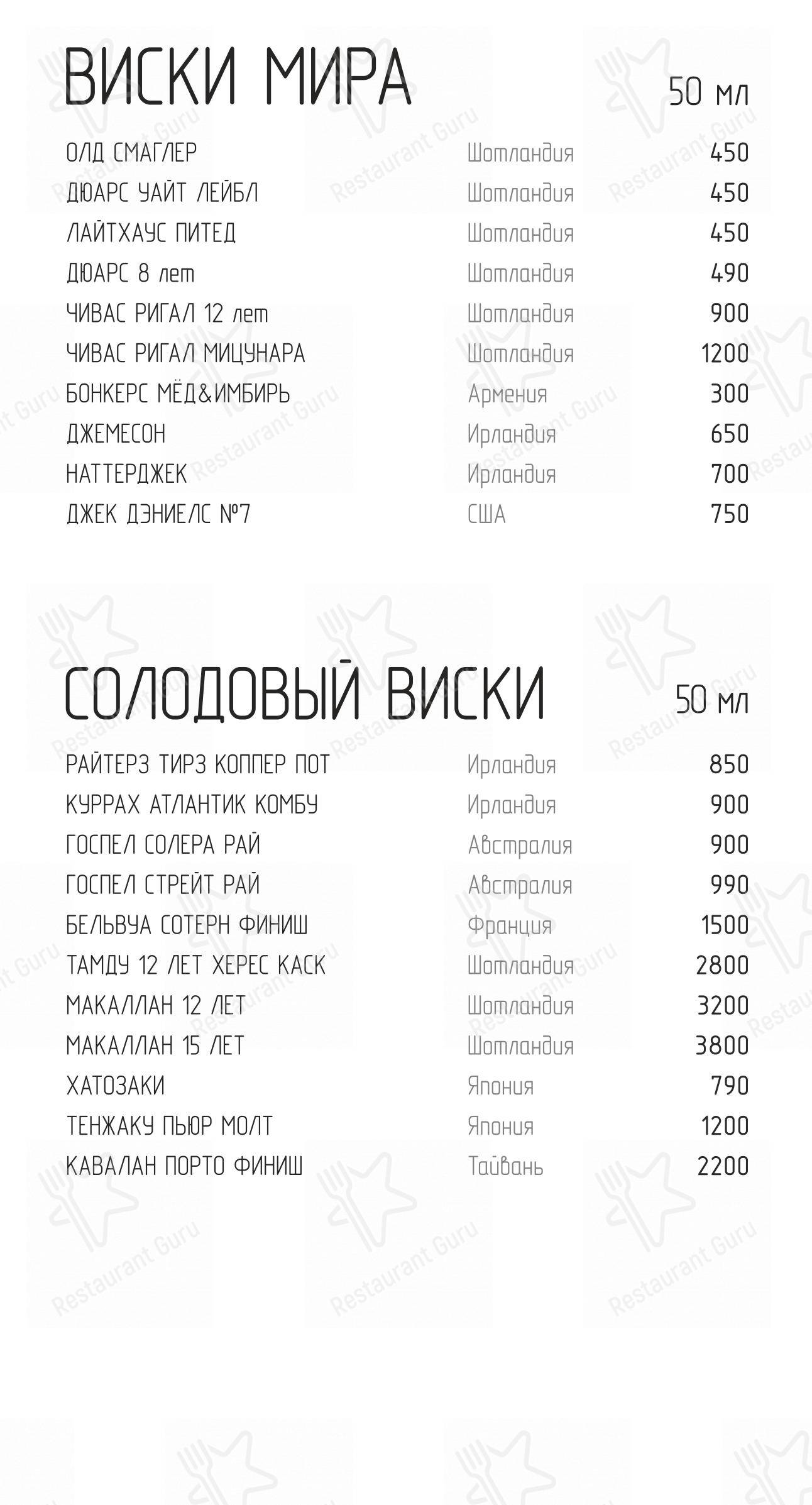 Ночное меню ресторана Рыбинск