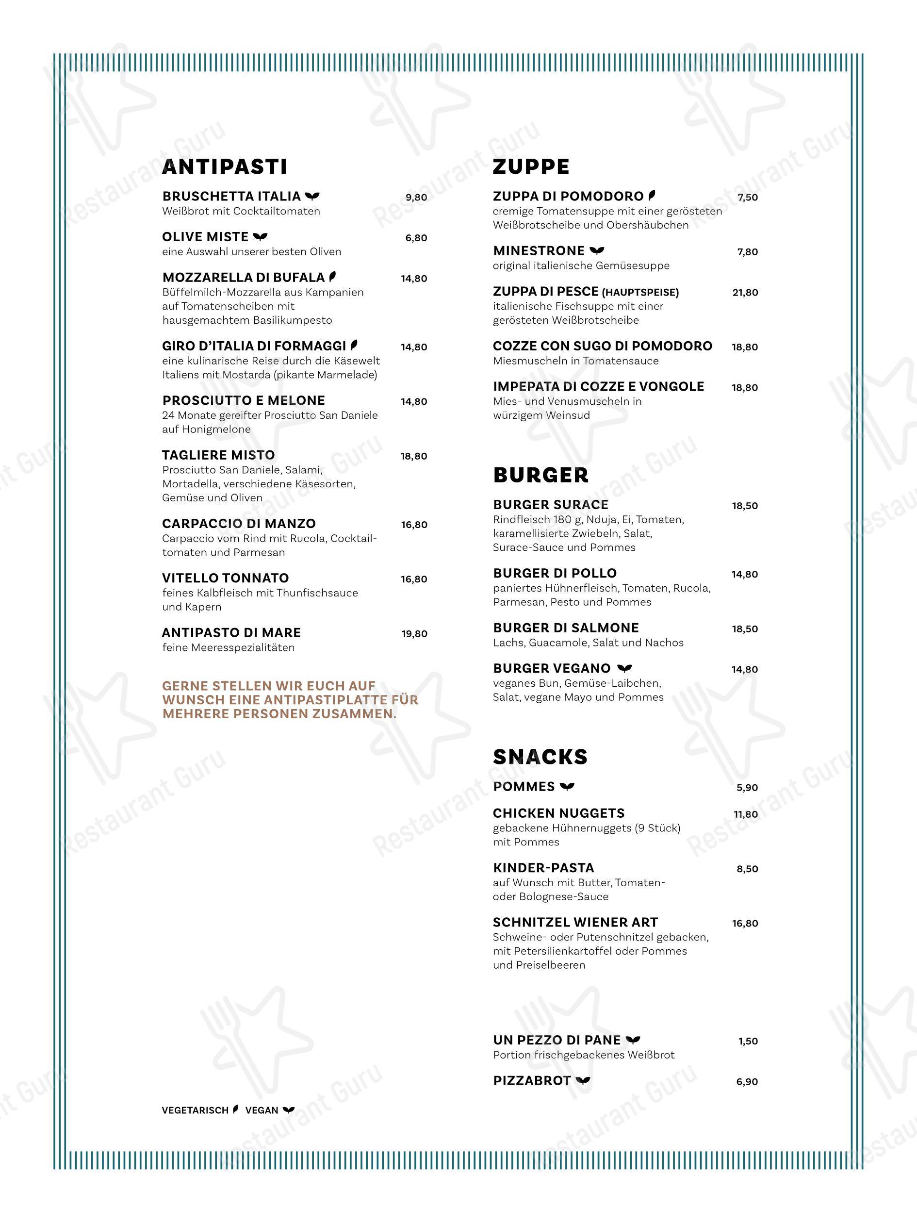 Меню десерта SURACE Ristorante LentiaCity - Детское