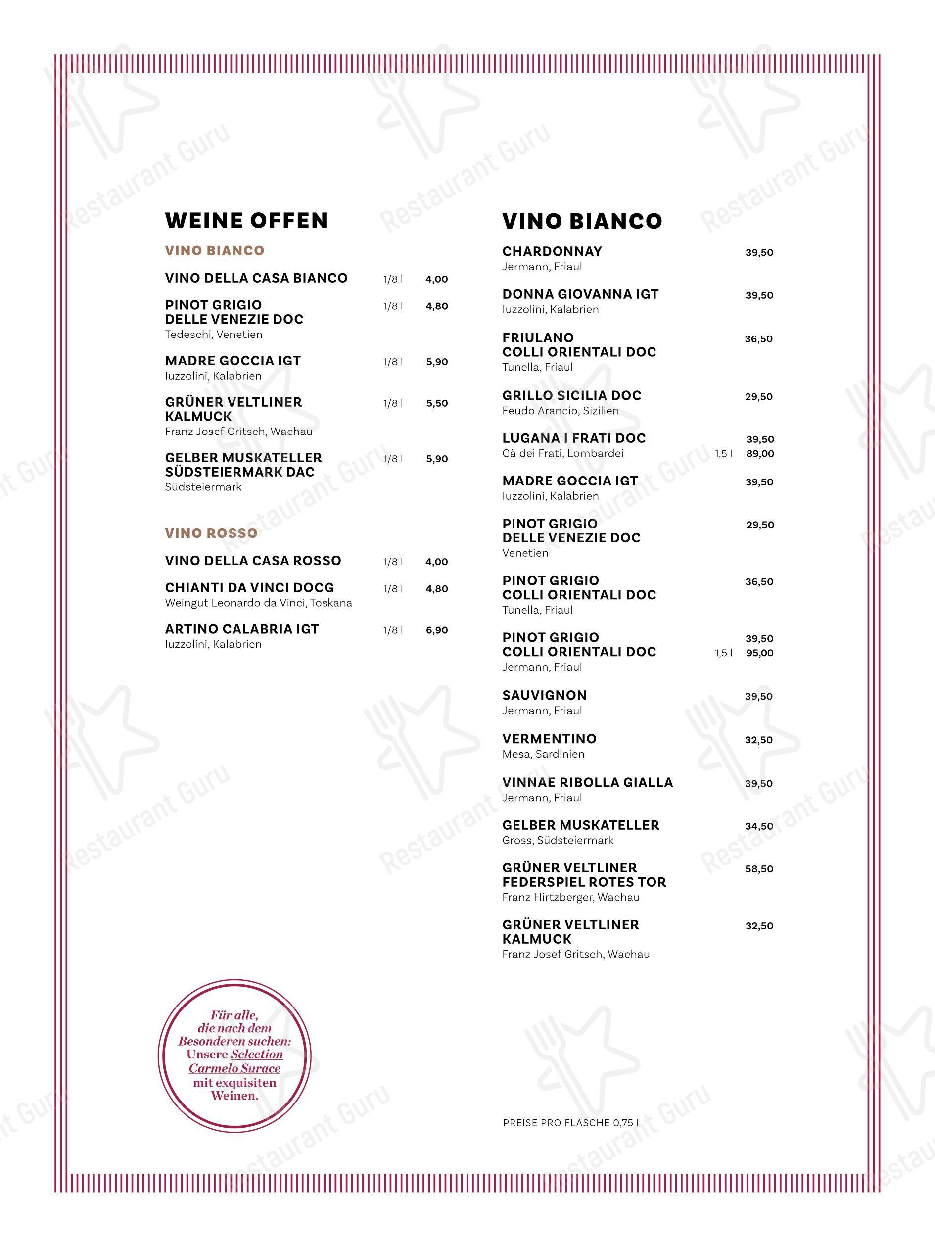 Меню десерта SURACE Ristorante LentiaCity - Основное меню