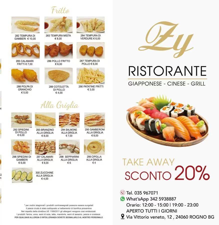 SUSHI ZY RISTORANTE GIAPPONESE GRIGLIA CINESE меню