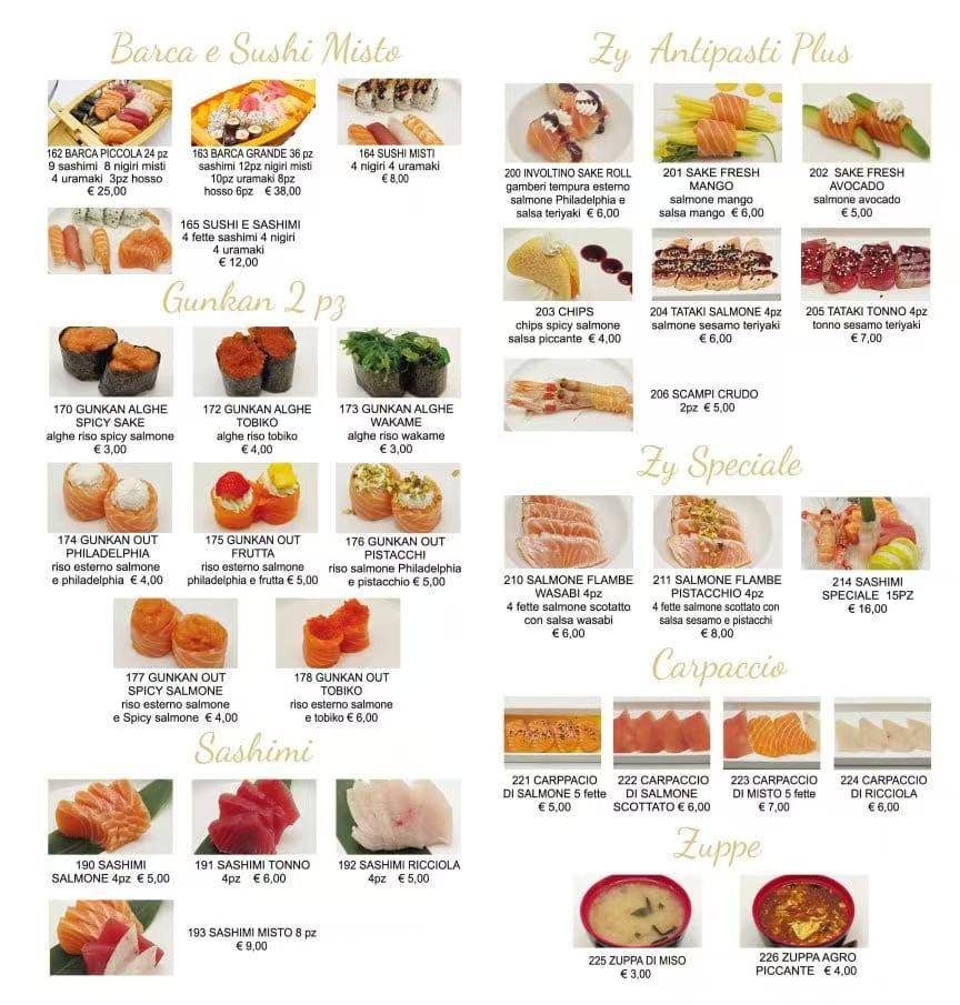 SUSHI ZY RISTORANTE GIAPPONESE GRIGLIA CINESE меню