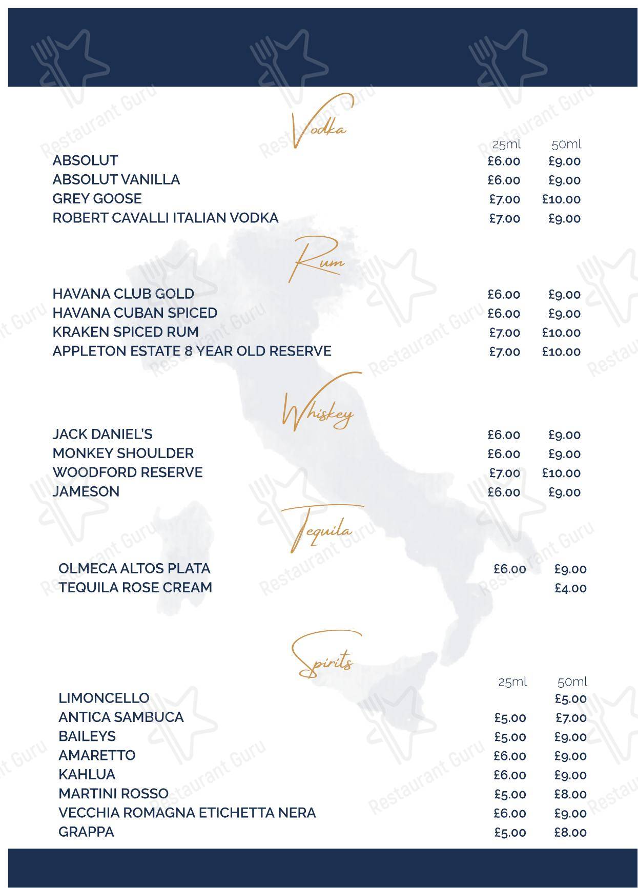 Меню ресторана Sabatini Exeter - Dinner Menu