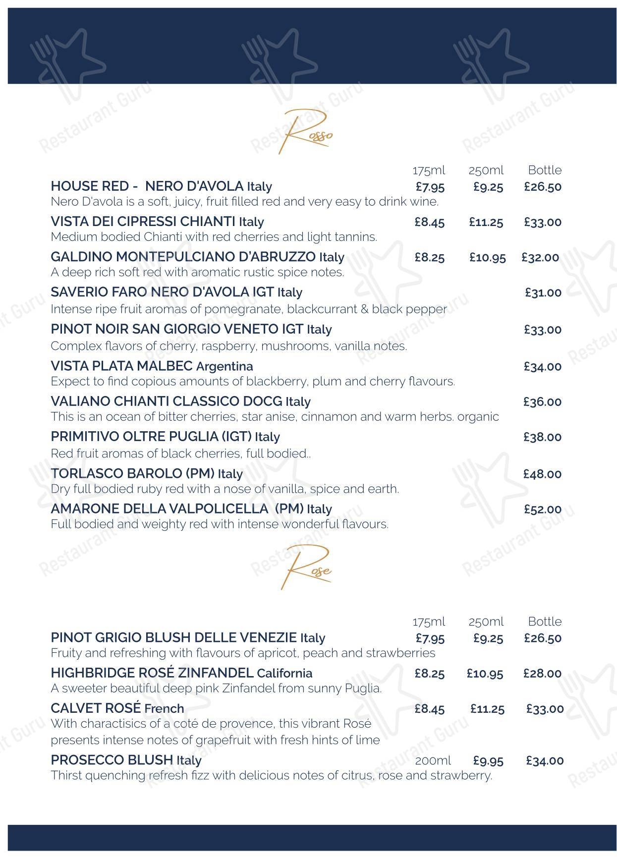 Sabatini Exeter в Эксетере - Dinner Menu