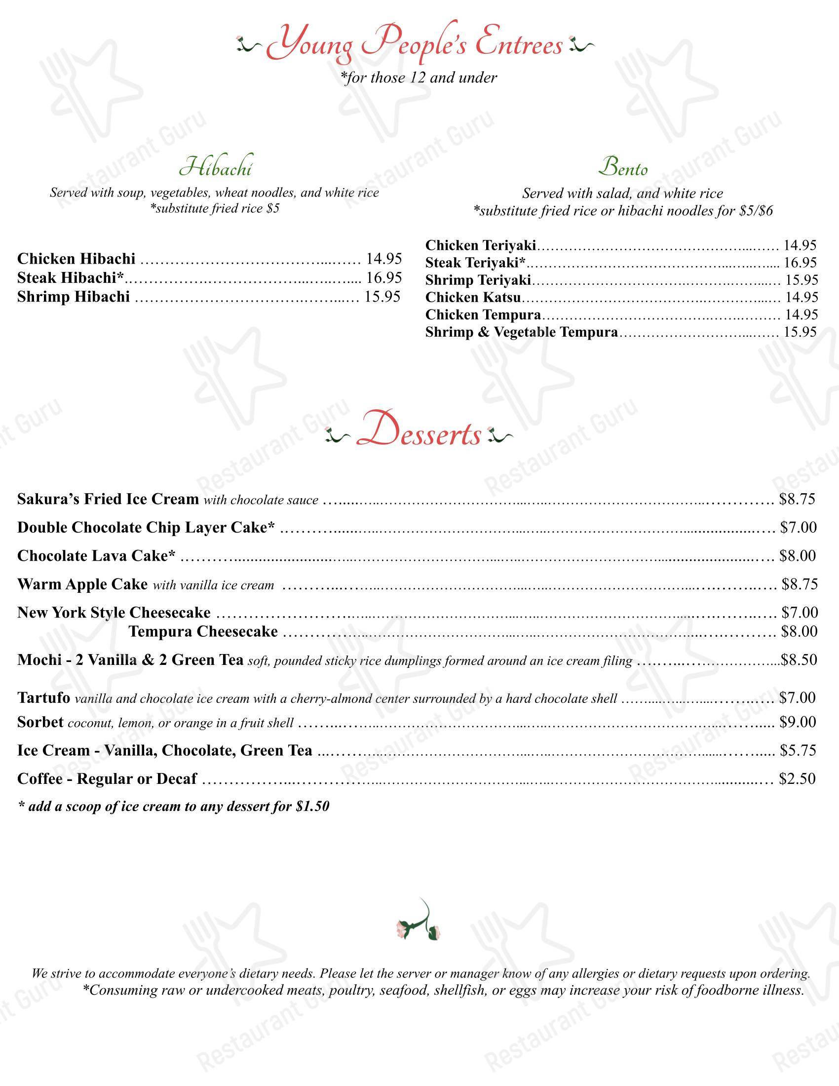 Меню ресторана Sakura Japanese Restaurant в Мейконе
