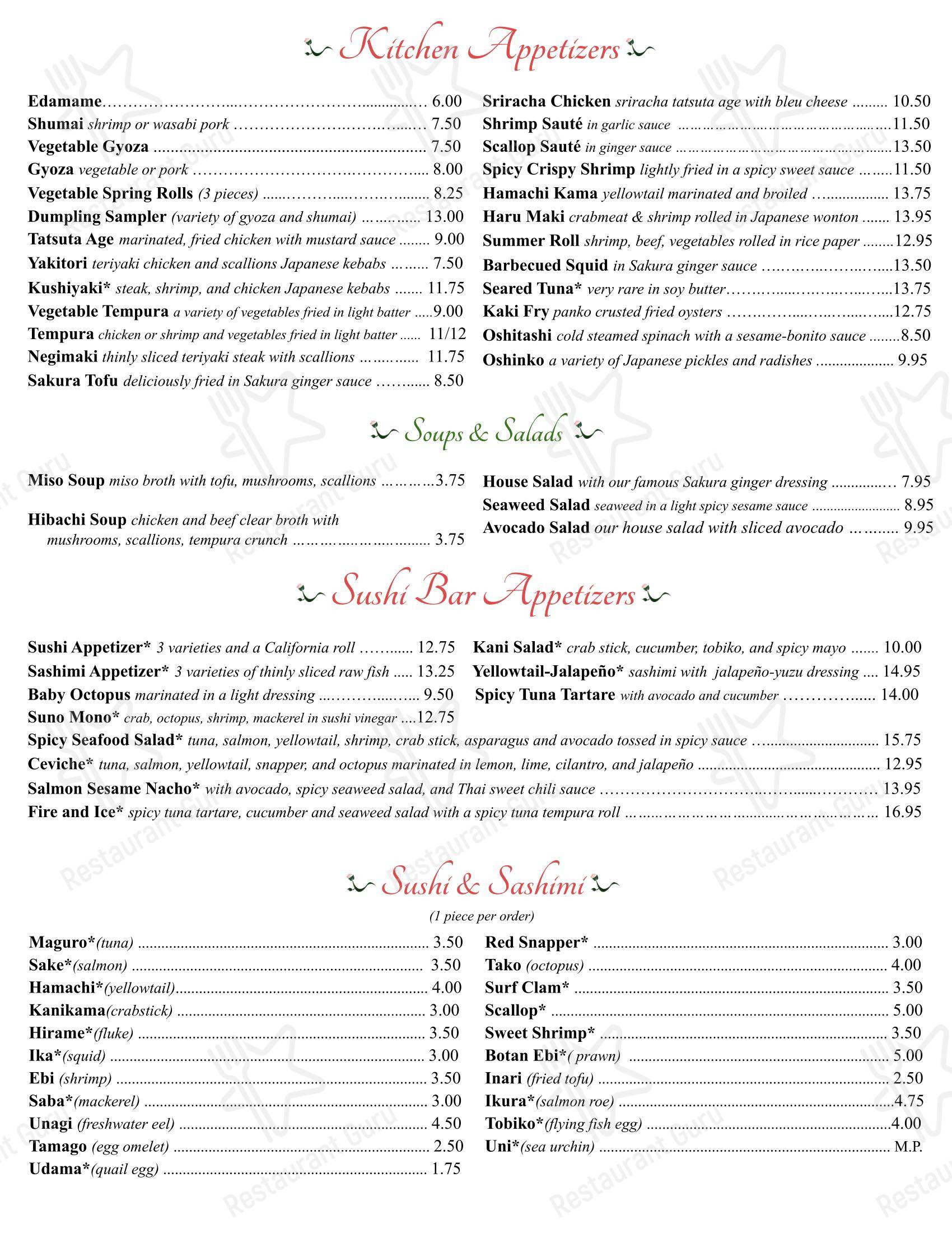 Sakura Japanese Restaurant в Мейконе - Меню