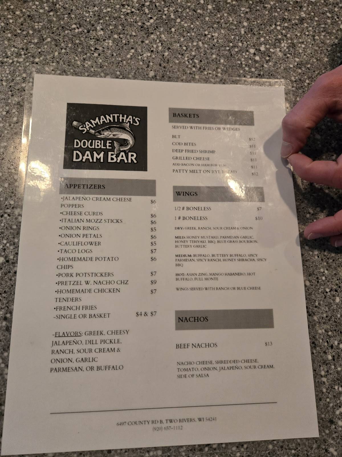 Samantha's Double Dam Bar AKA Ring Of Fire меню