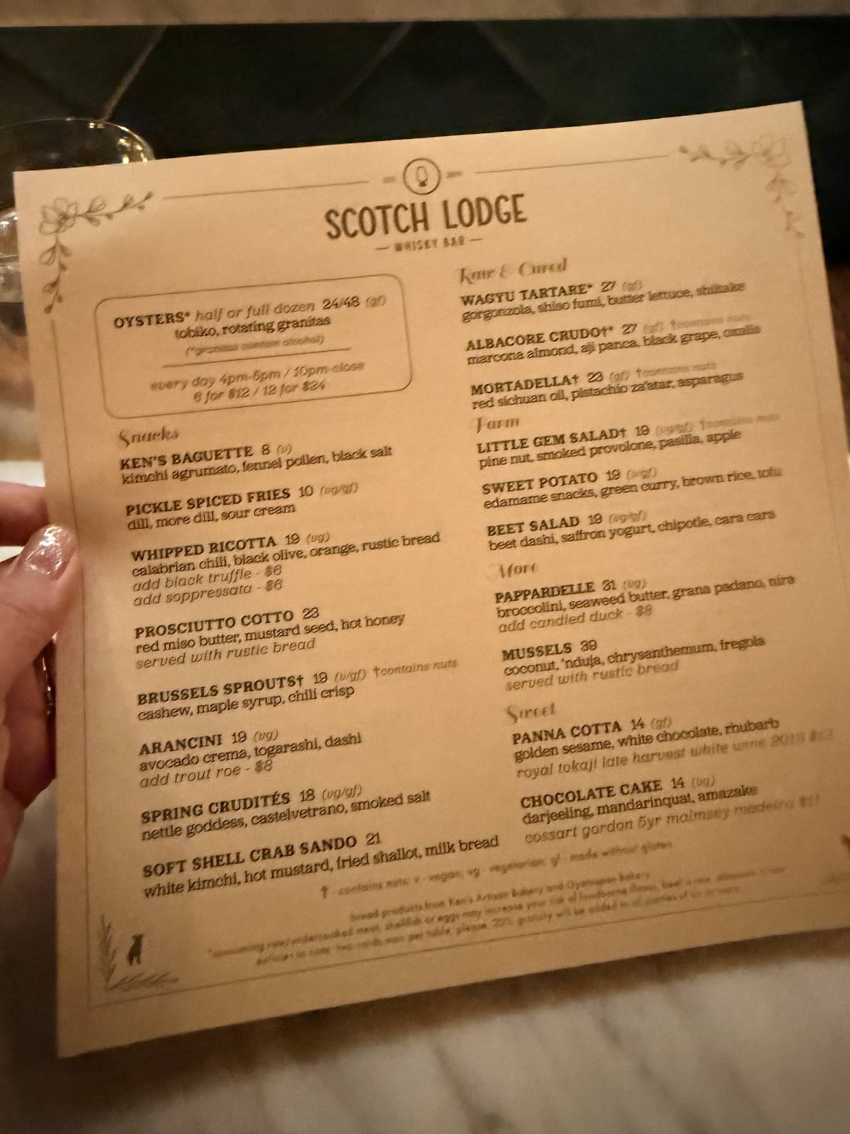Scotch Lodge меню