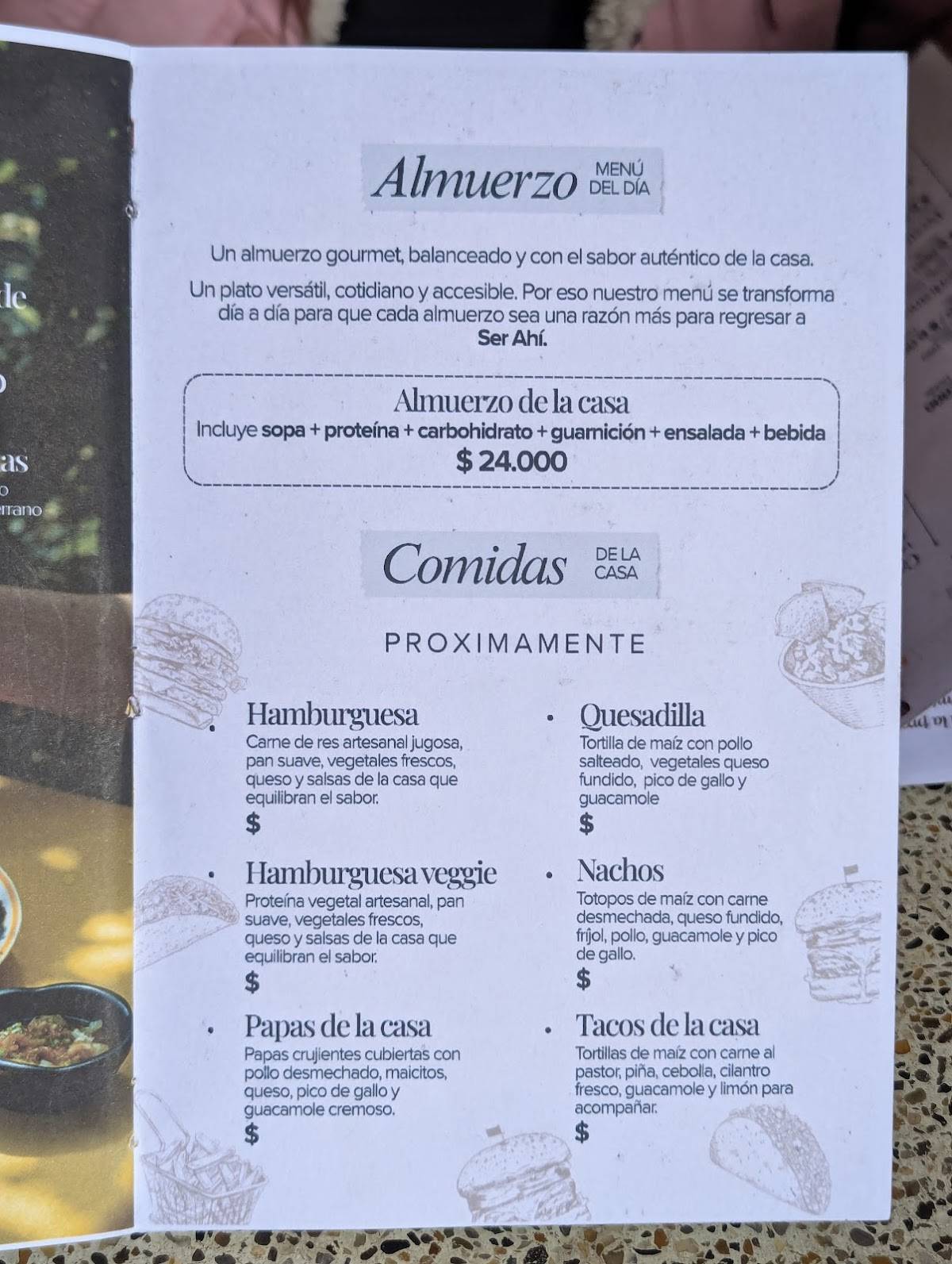 Ser Ahí меню