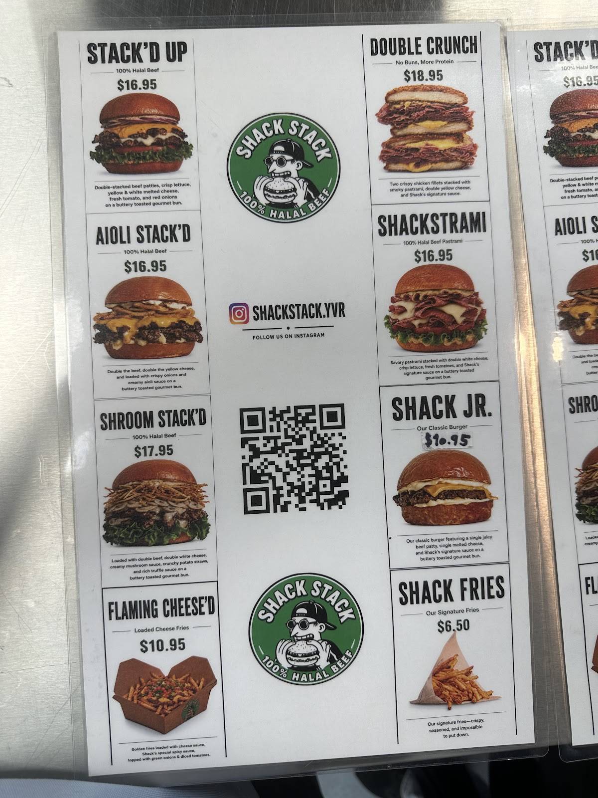 Shack Stack YVR меню