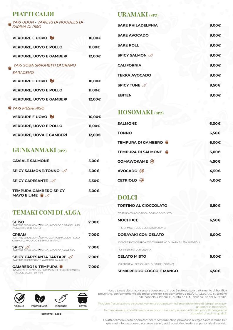 Shiso Restaurant - Sushi & Japanese Fusion меню