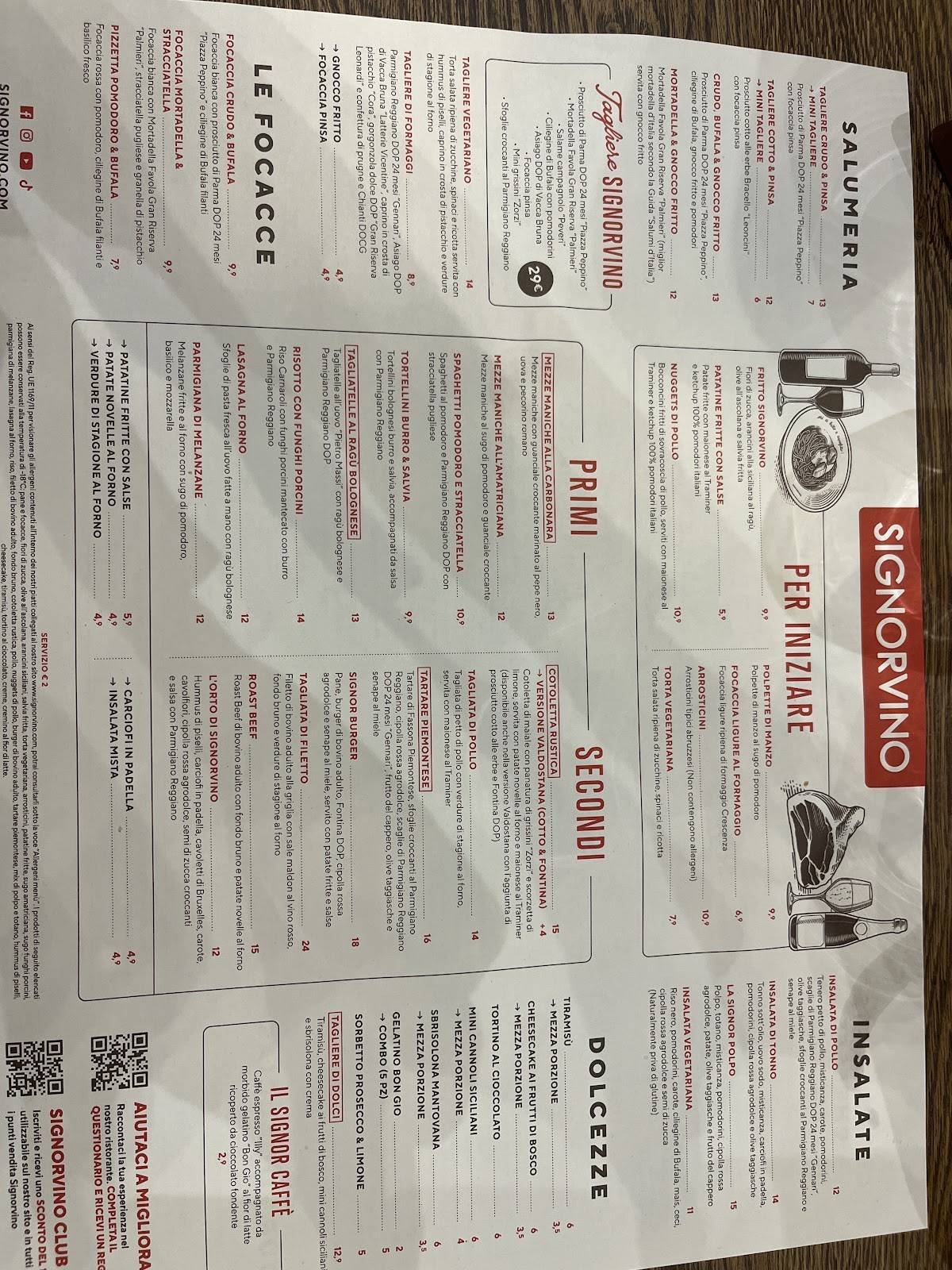 Signorvino Rimini меню