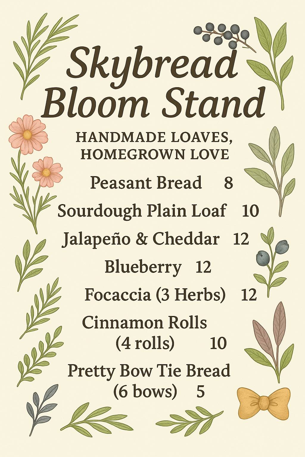 Skybread Bloom меню