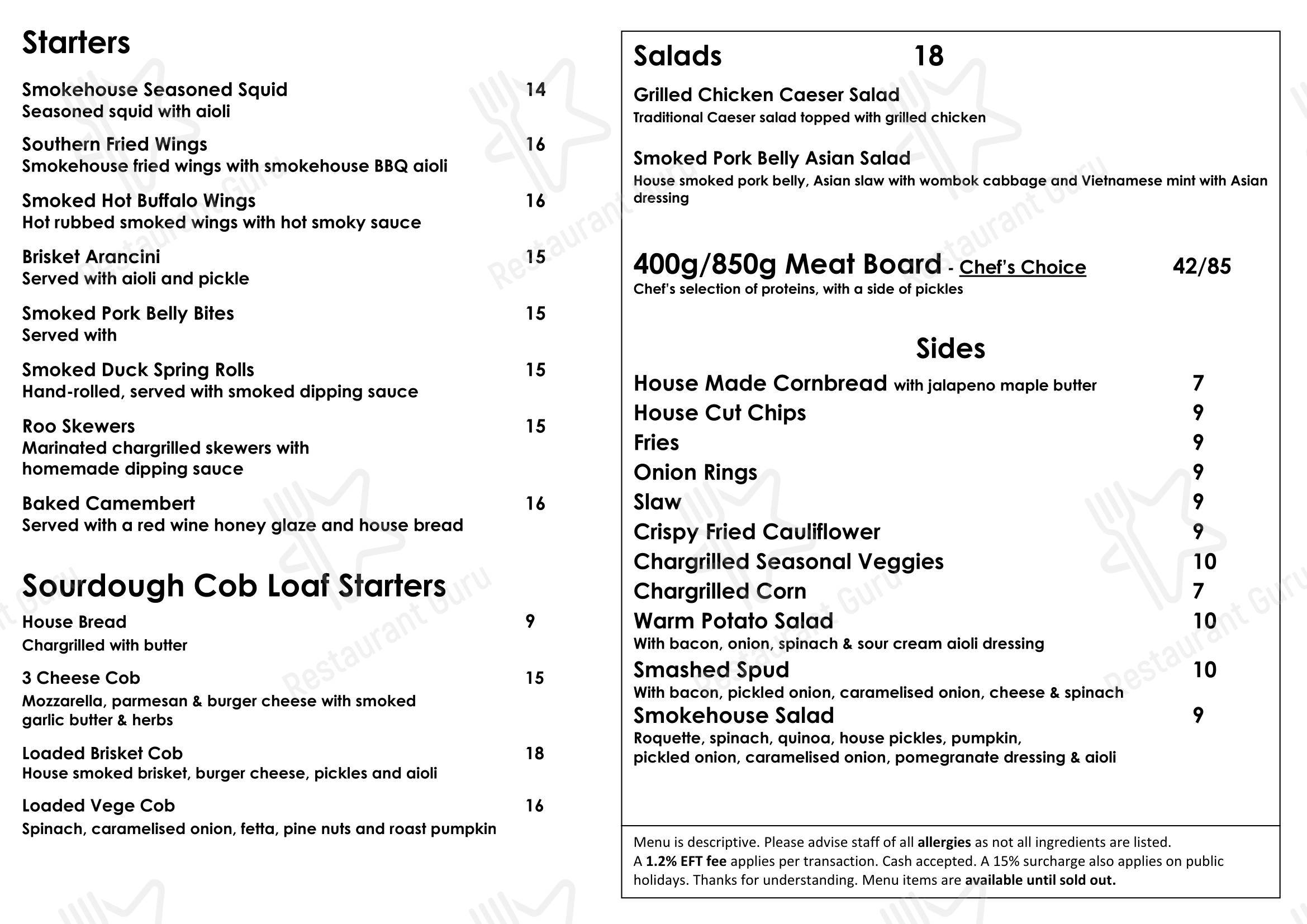 Smokehouse 81 в Роздейле - 菜单