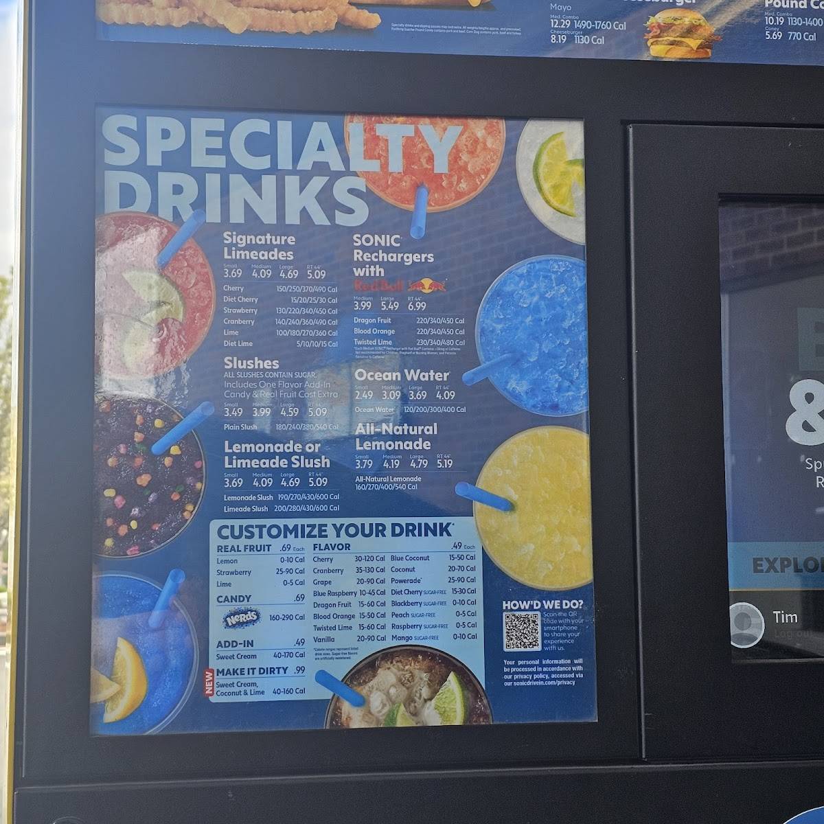 Sonic Drive-In меню