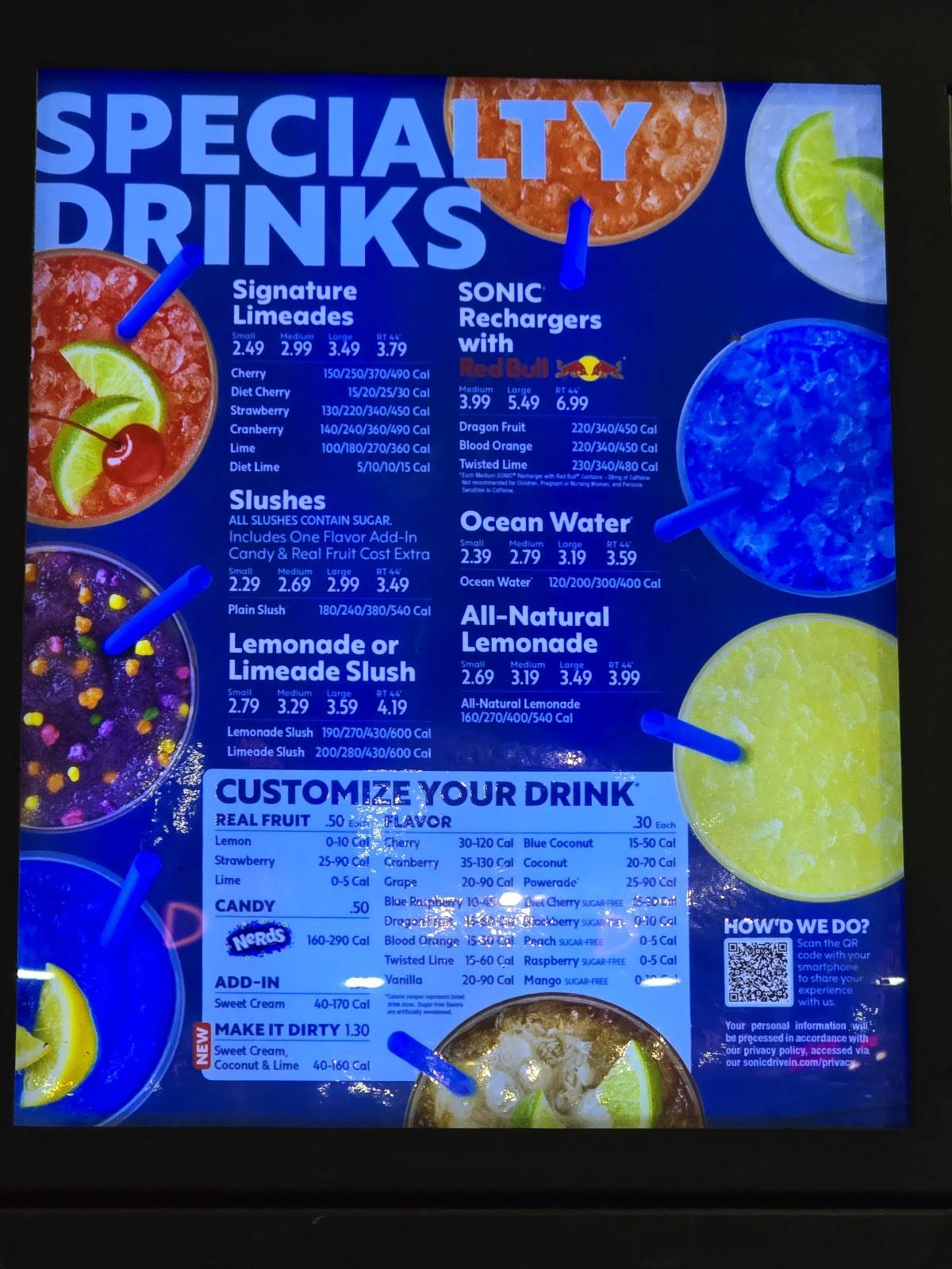 Sonic Drive-In меню
