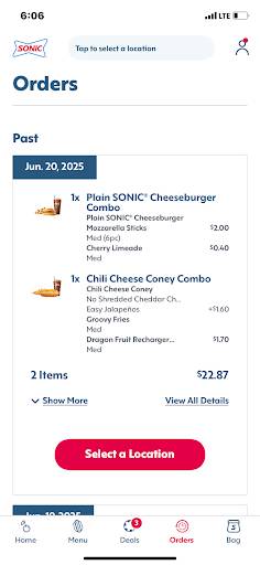 Sonic Drive-In меню