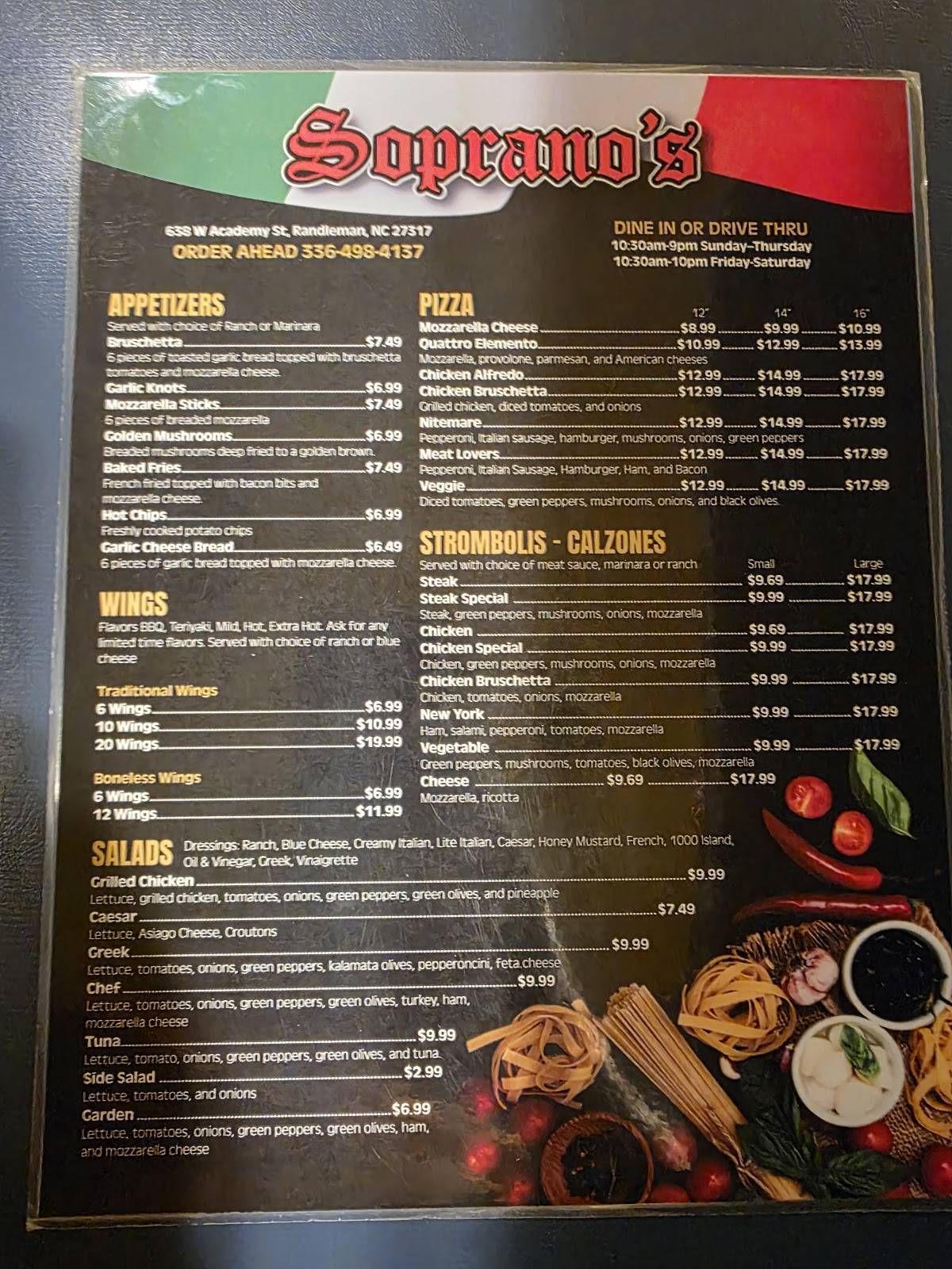 Soprano's Italian Restaurant меню