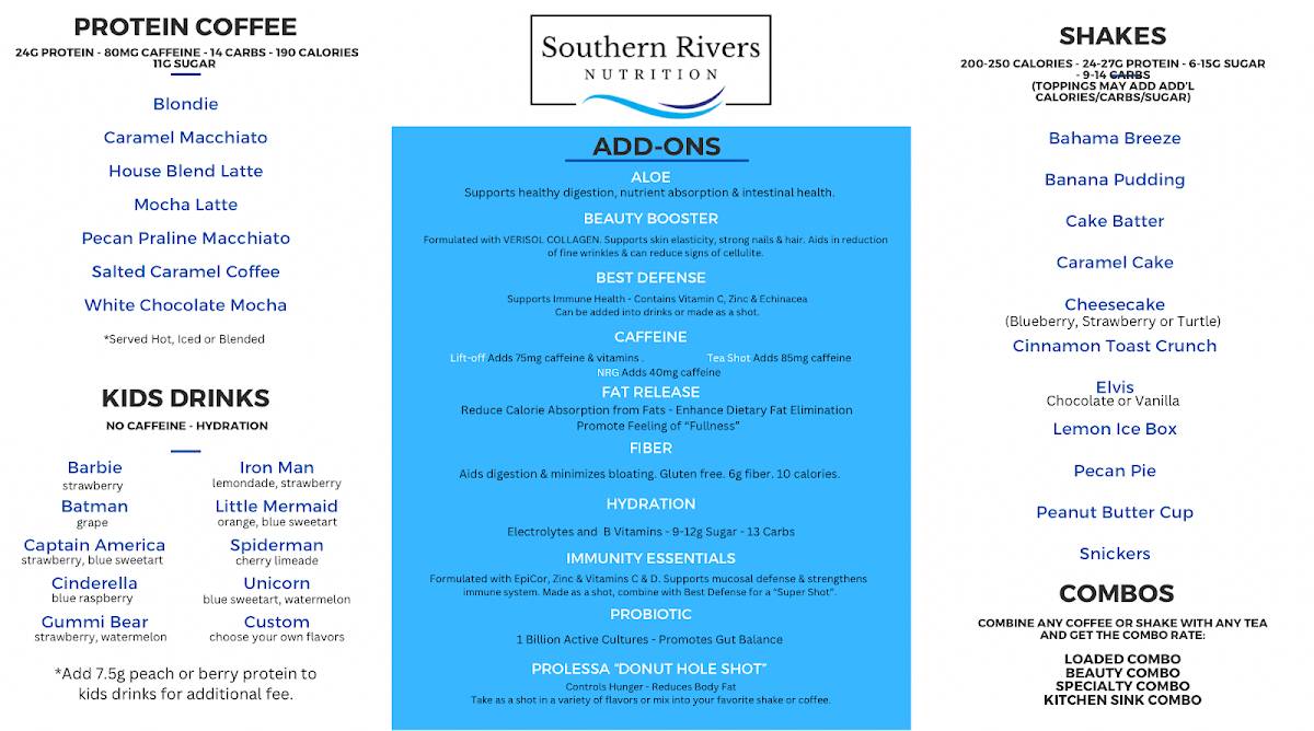 Southern Rivers Nutrition меню