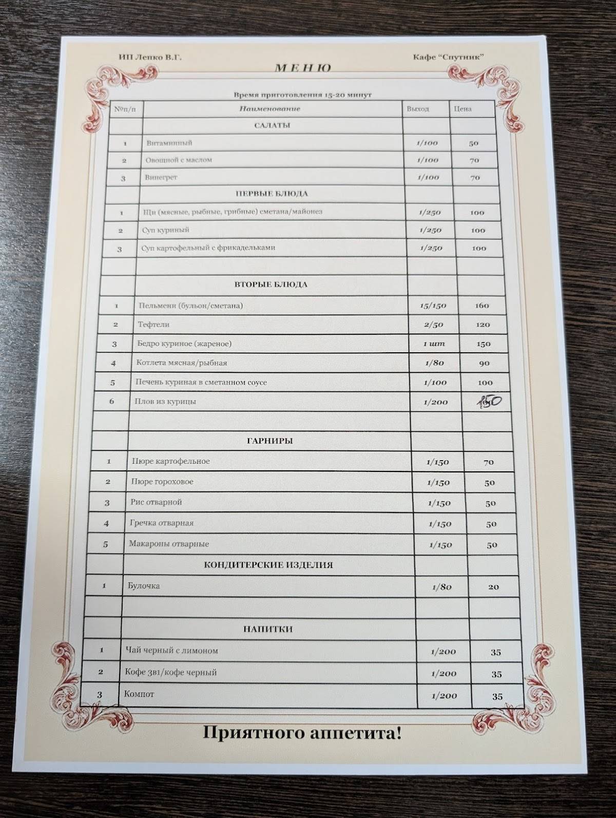 Спутник меню