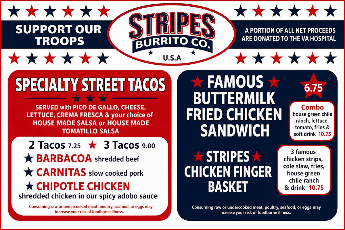 Stripes Burrito Co меню