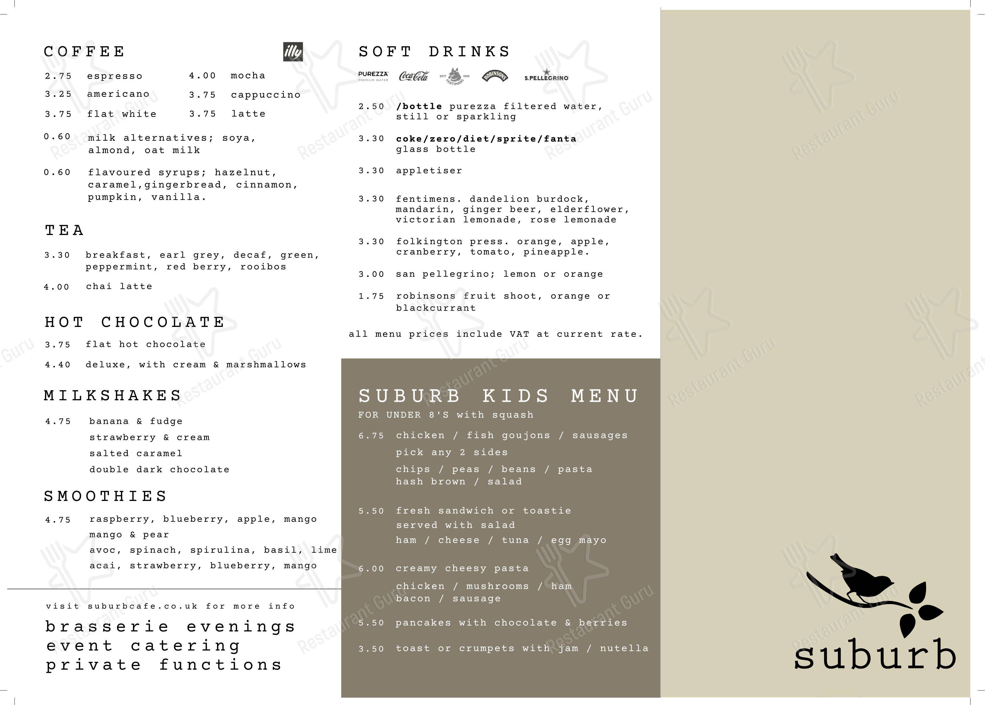 Меню напитков ресторана Suburb - Cafe & Restaurant в Рочдейле
