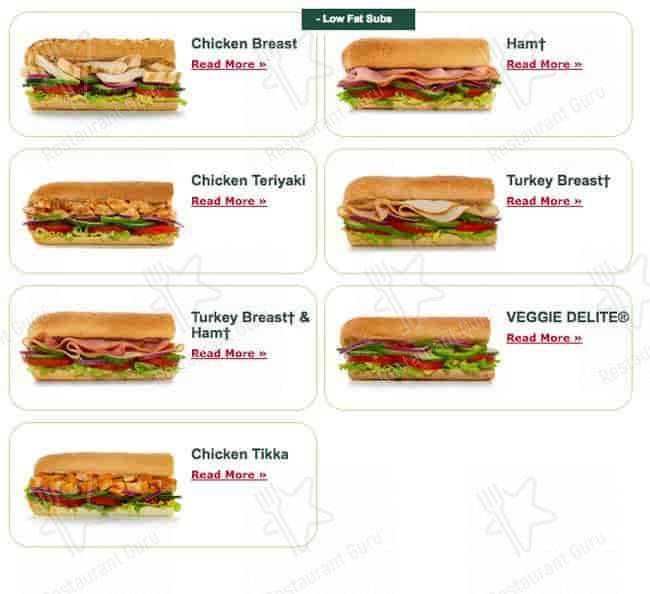 Subway меню