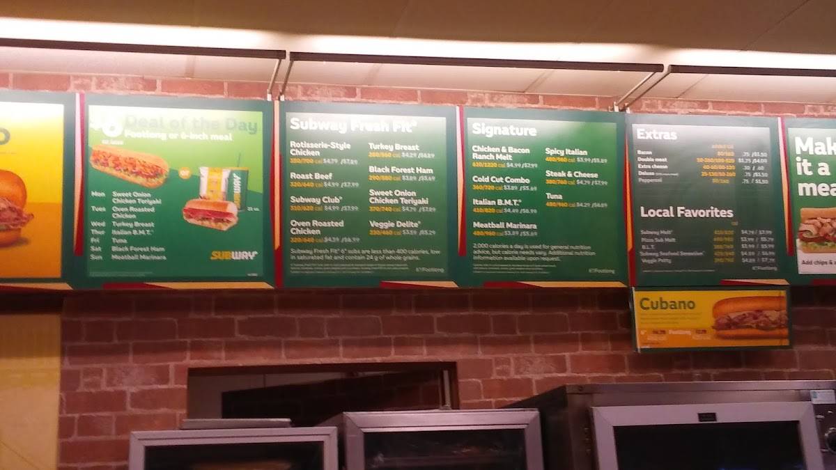 Subway меню