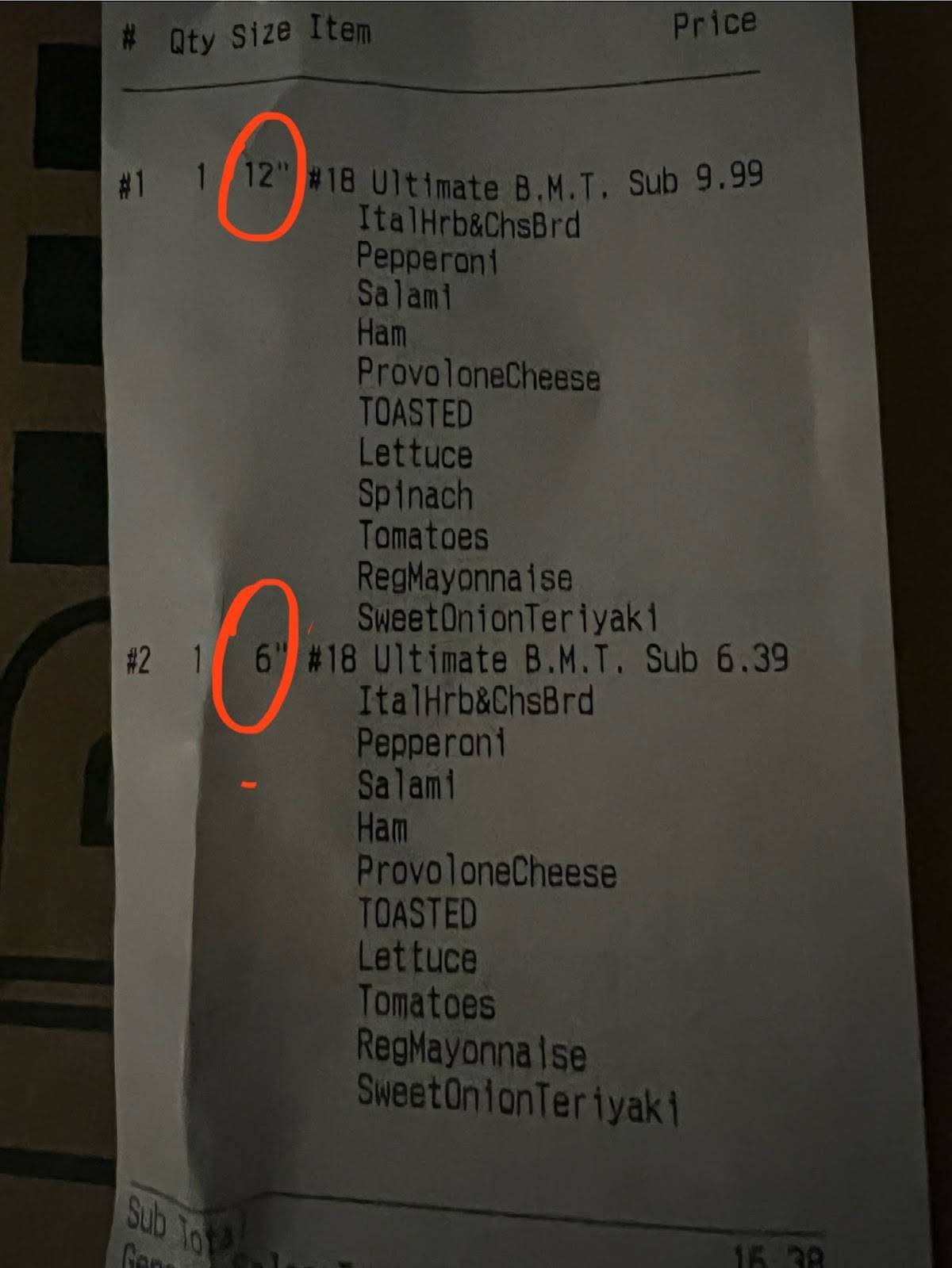 Subway меню