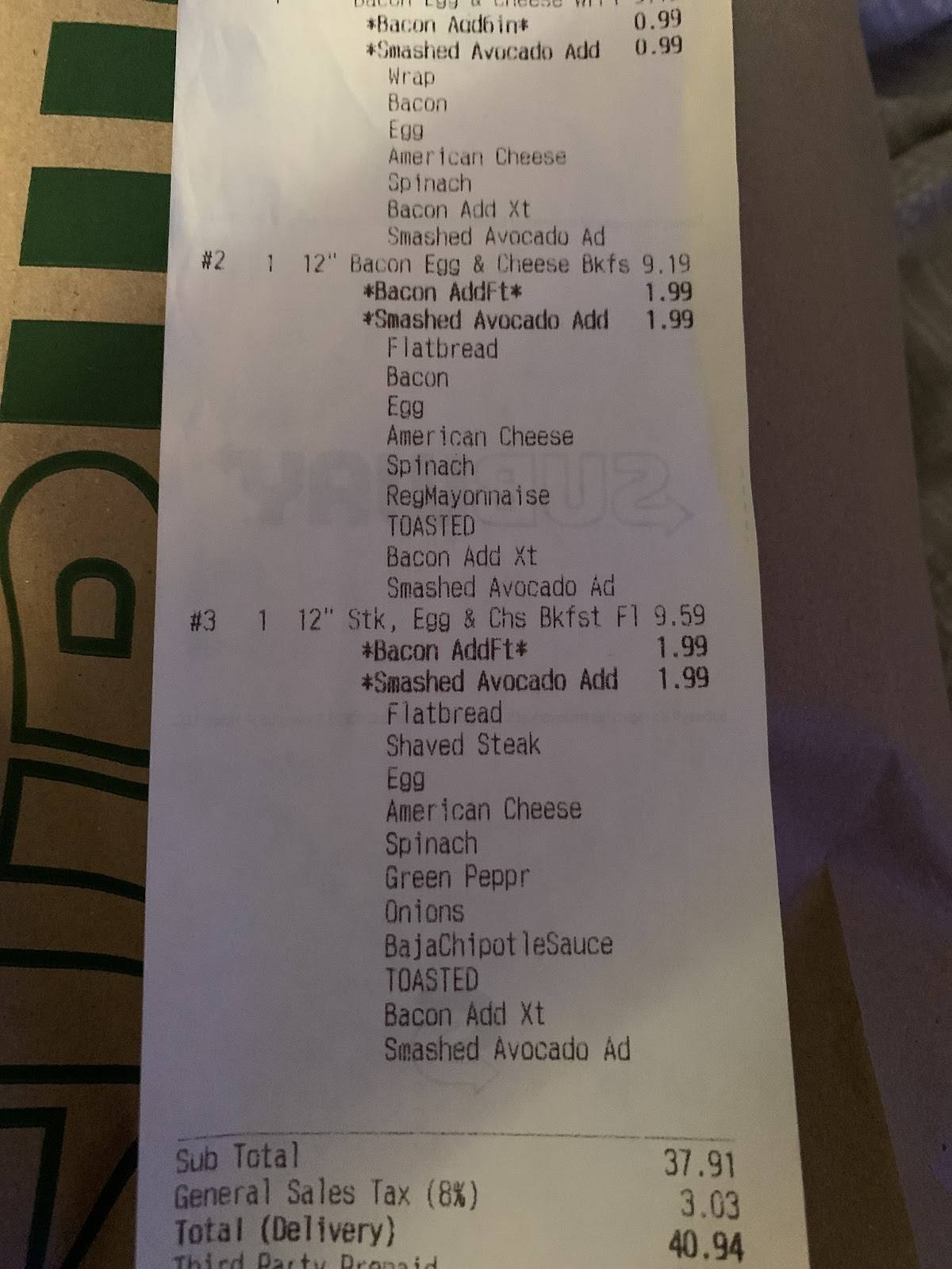 Subway меню
