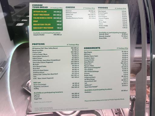 Subway меню
