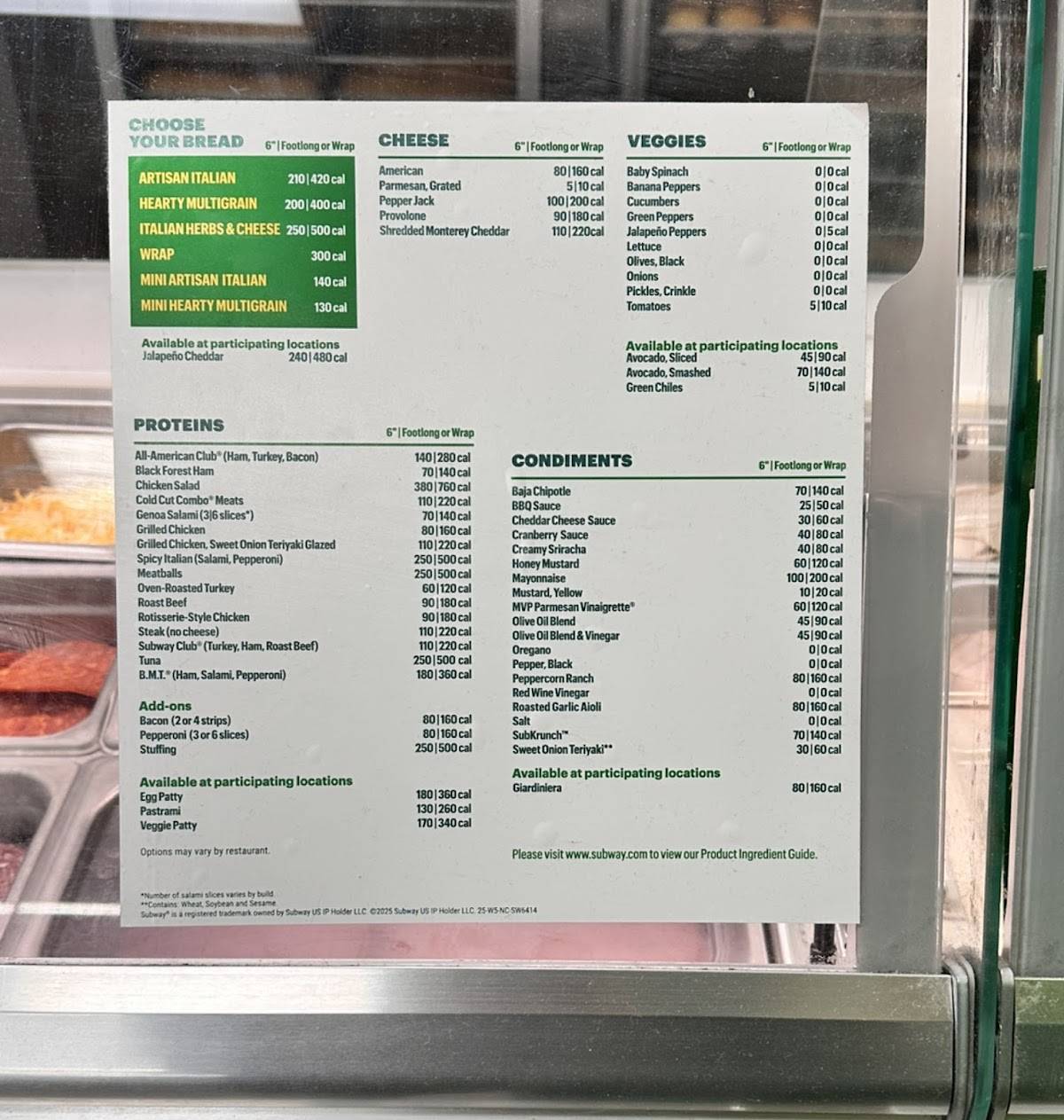 Subway меню