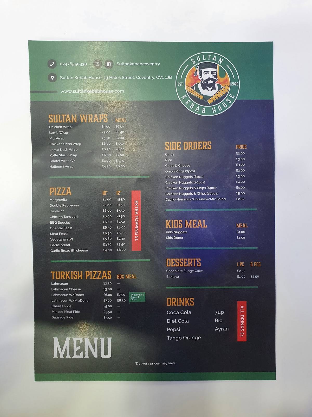 SultanKebabCoventry меню