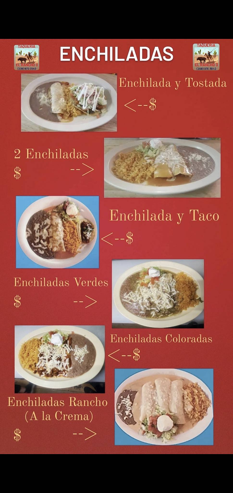 Taquería El Rancho 3 меню