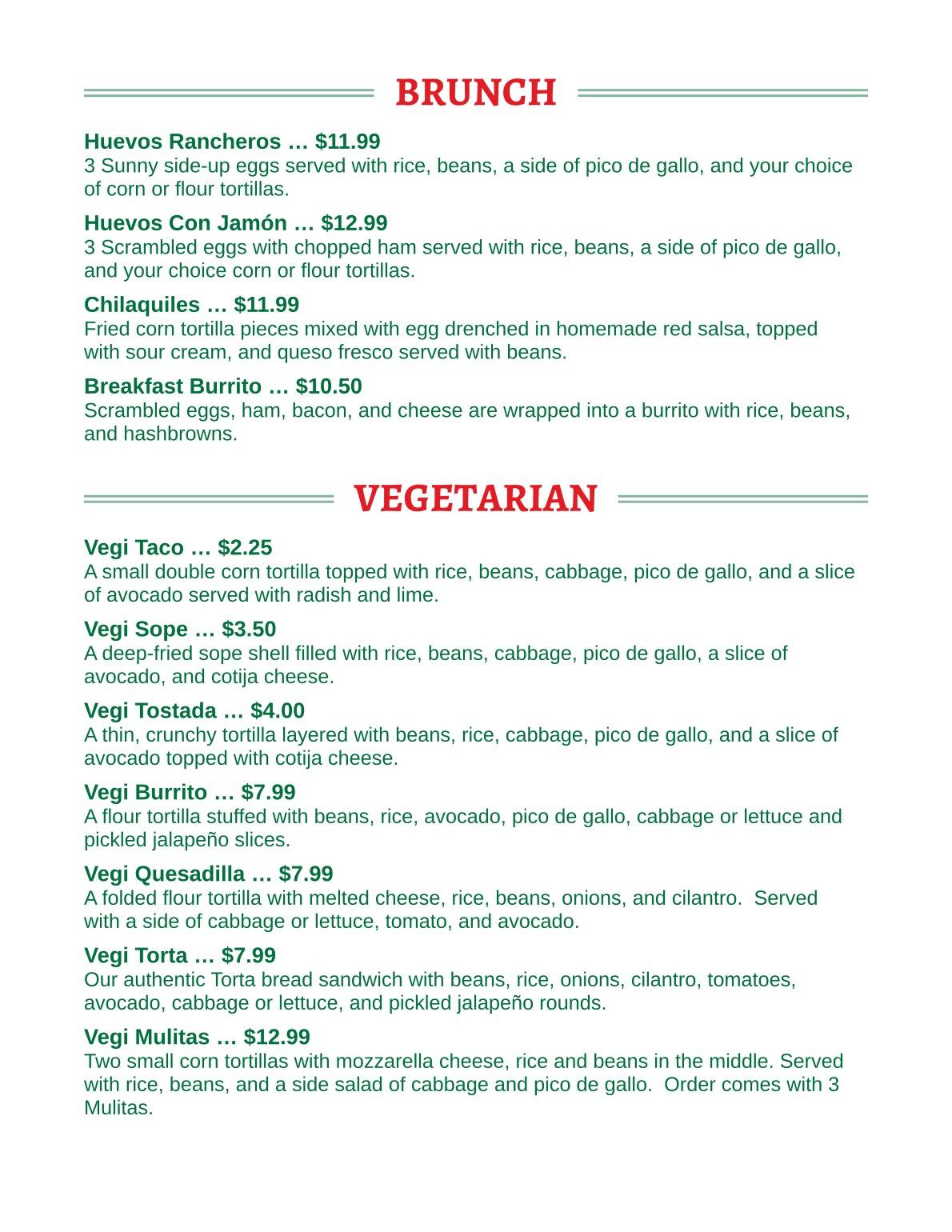 Tecalitlán Mexican Restaurant меню