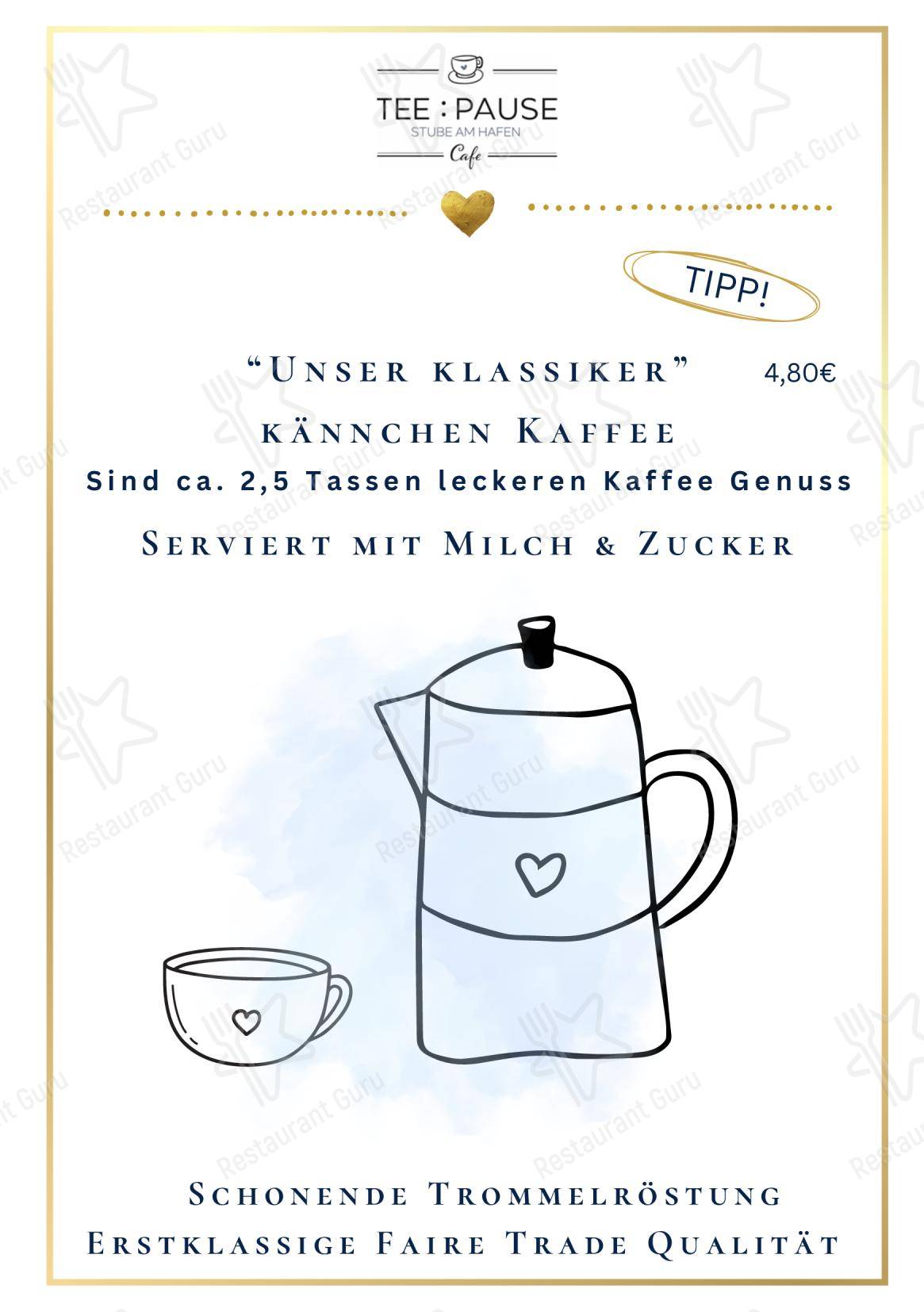 Меню напитков кафе Tee:Pause в Бюзуме