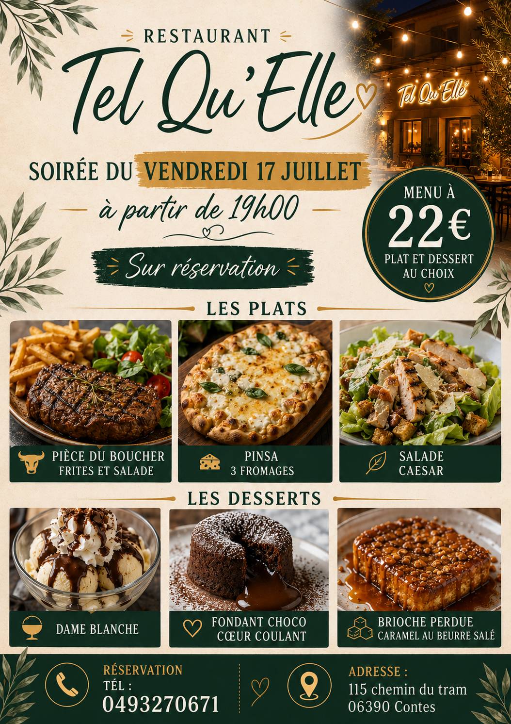 Tel Qu’Elle меню