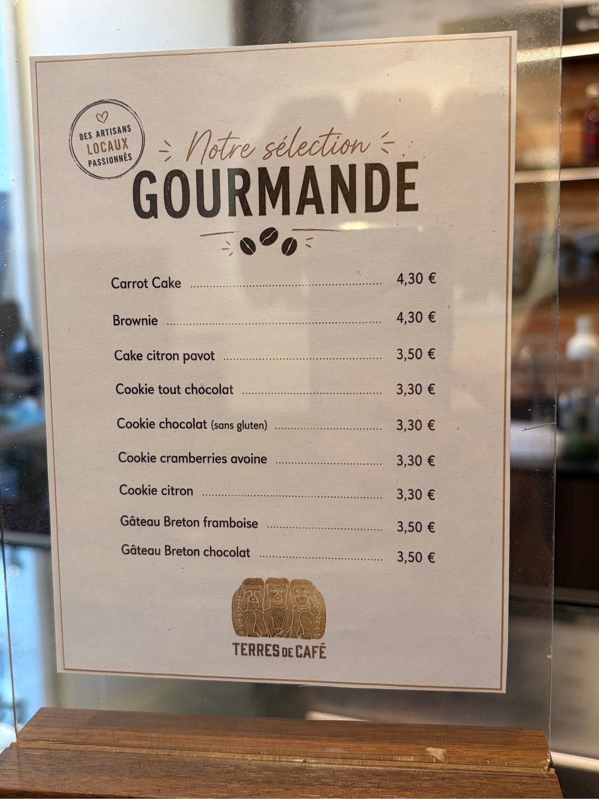 Terres de café меню