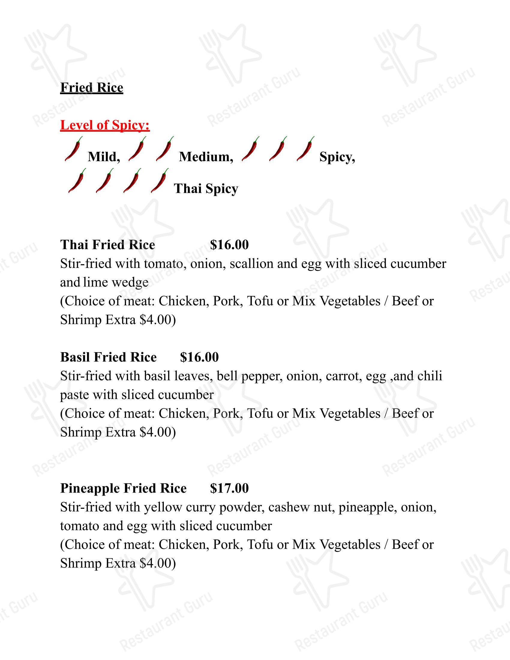 Ночное меню ресторана Thai in Decatur в Декейтере