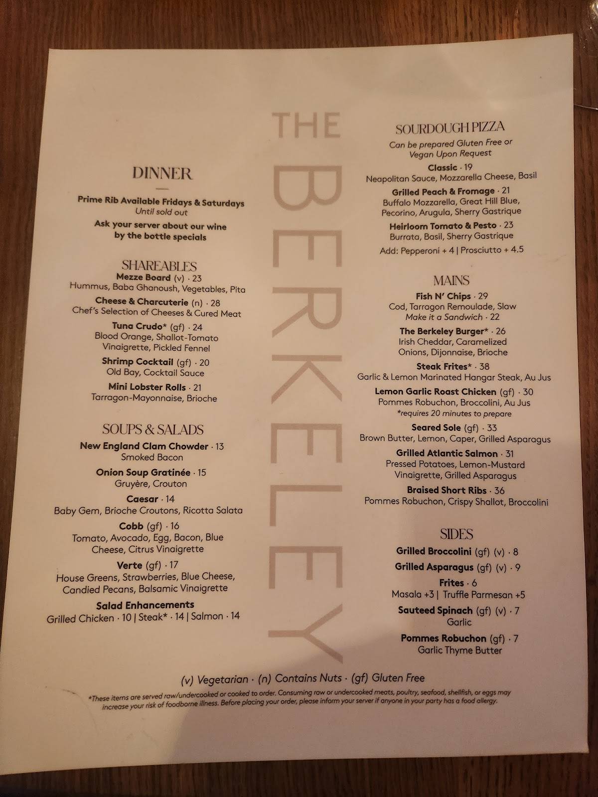 The Berkeley Bistro + Bar меню