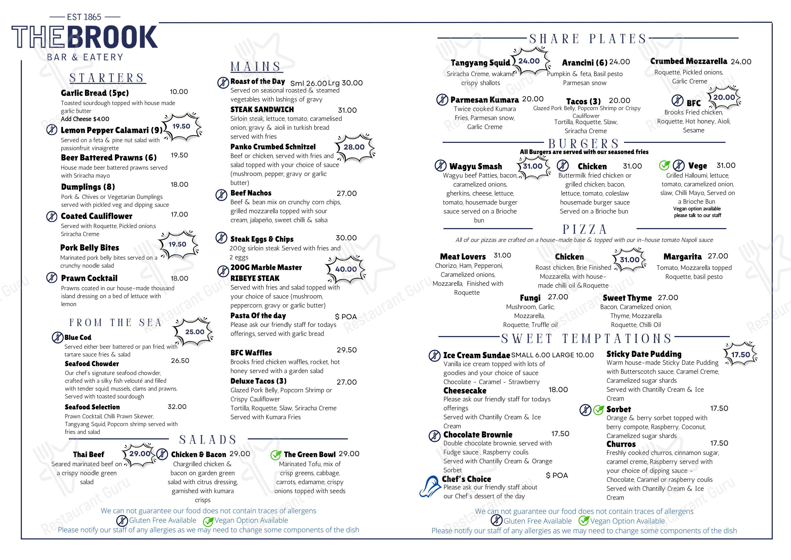 Меню напитков ресторана The Brook Bar в Рангиоре