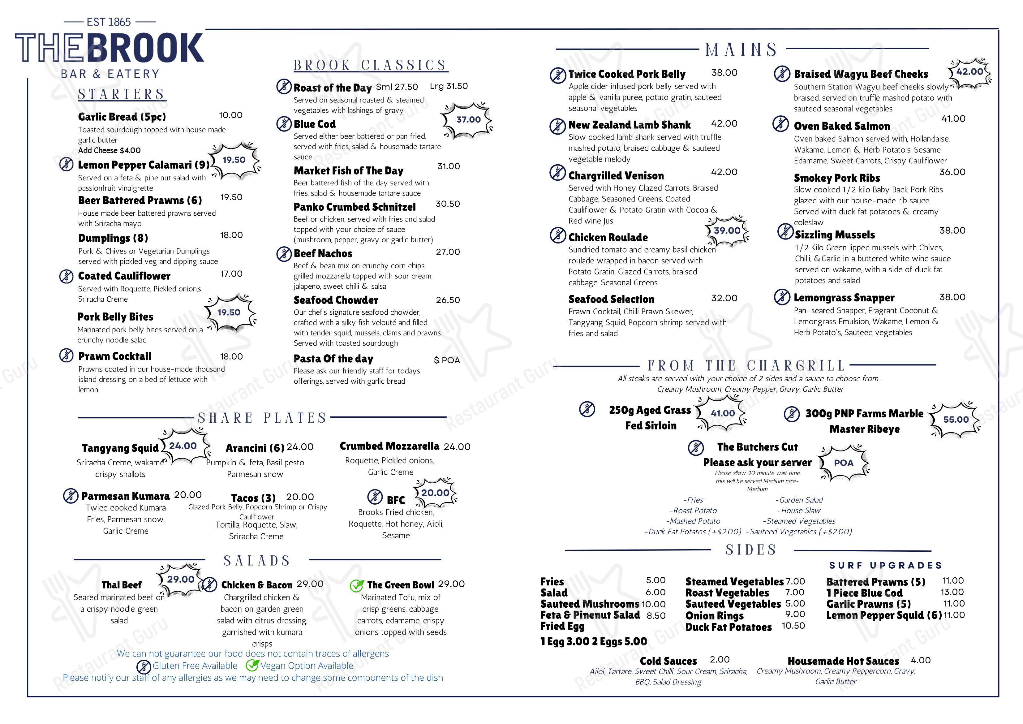 菜单 ресторана The Brook Bar в Рангиоре