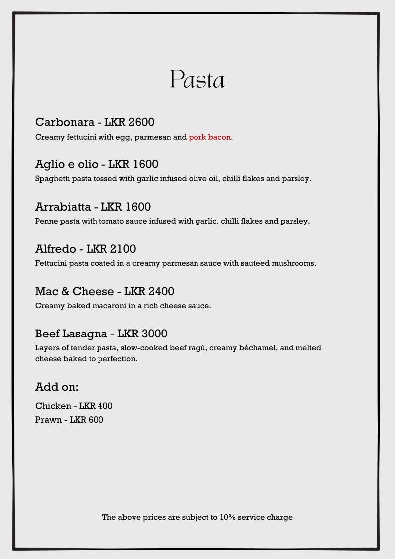 The Chef’s Table меню