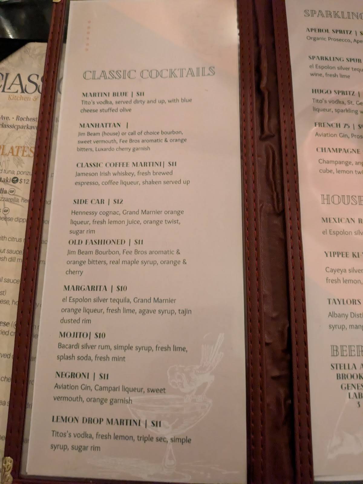 The Classic Kitchen & Cocktails меню