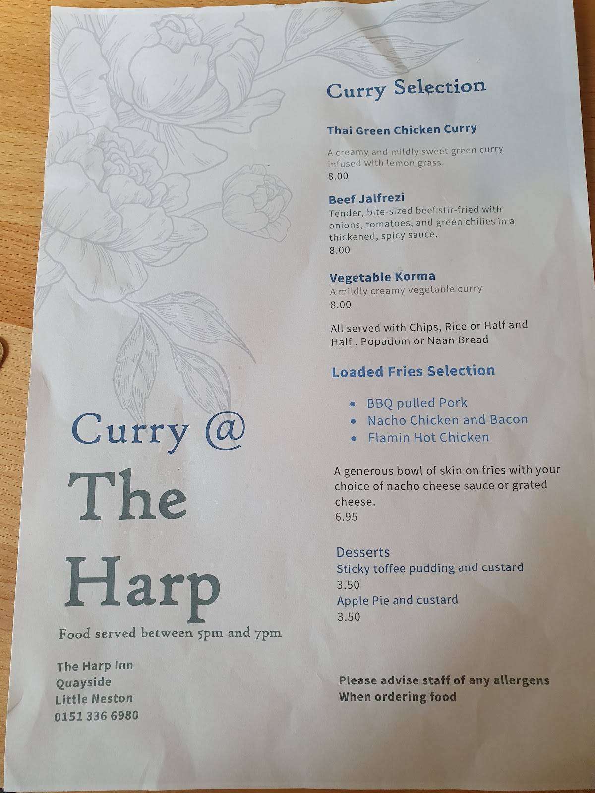 The Harp Inn меню