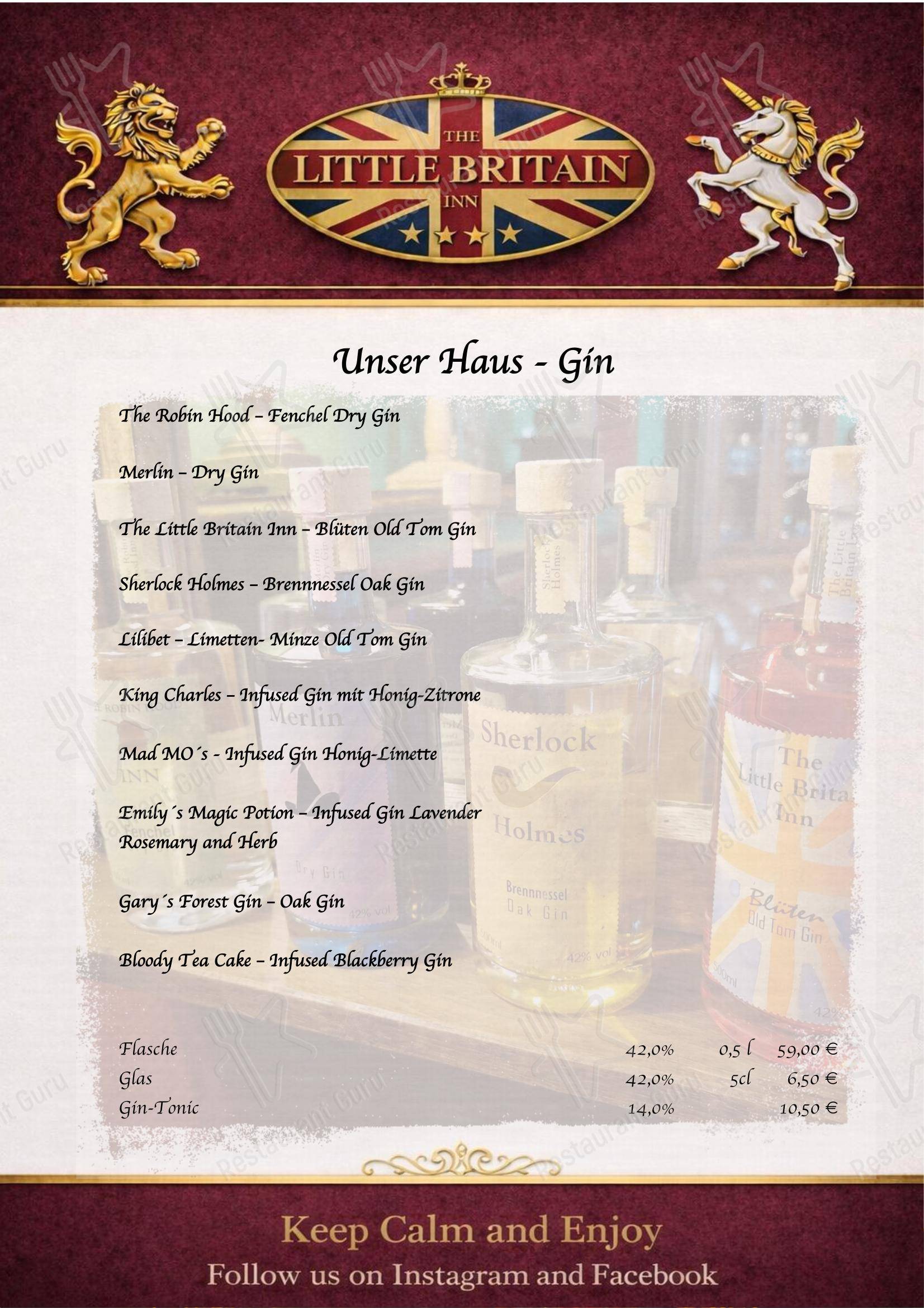 Меню The Little Britain Inn - 菜单