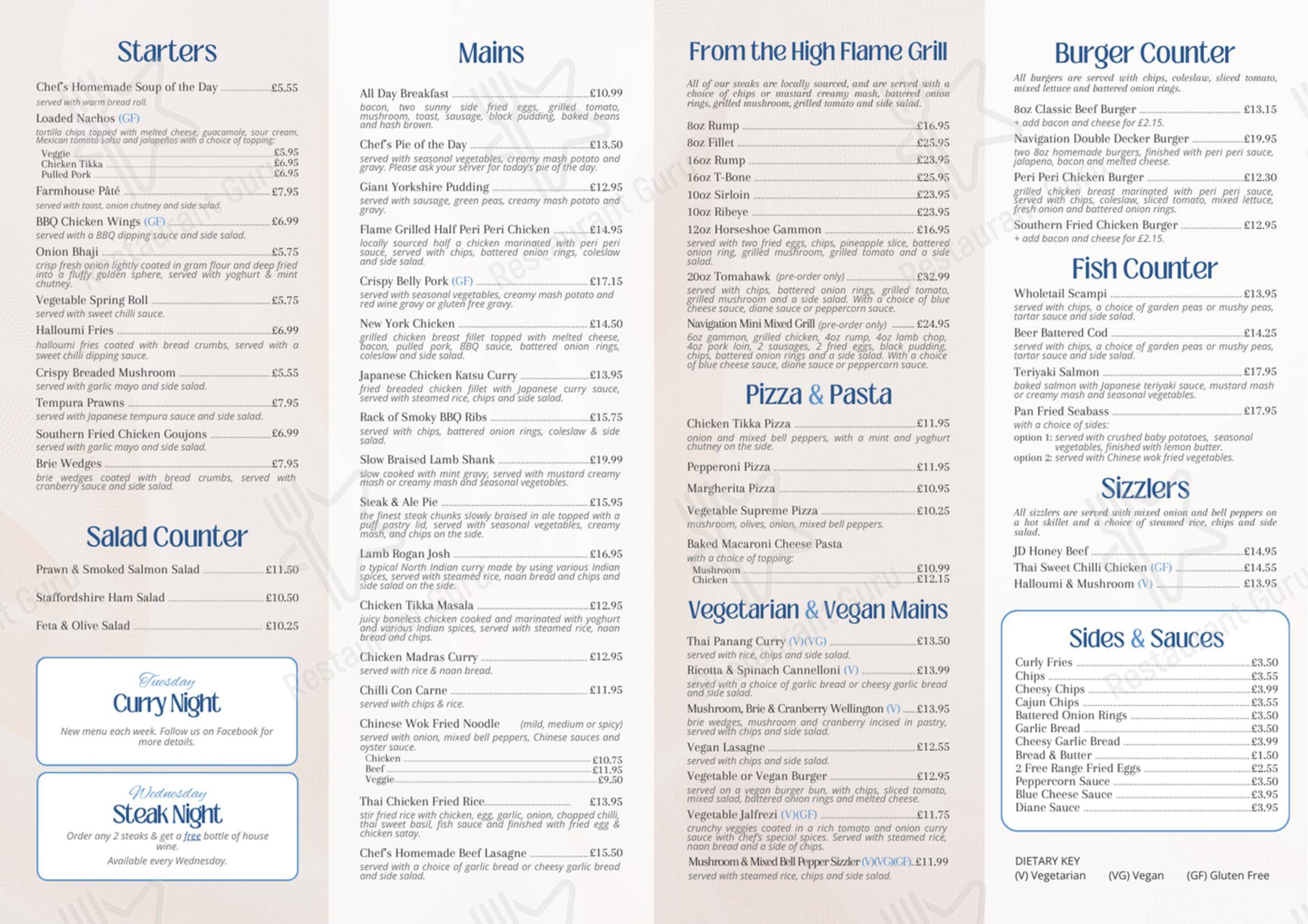 The Navigation Inn в Норбери - 菜单